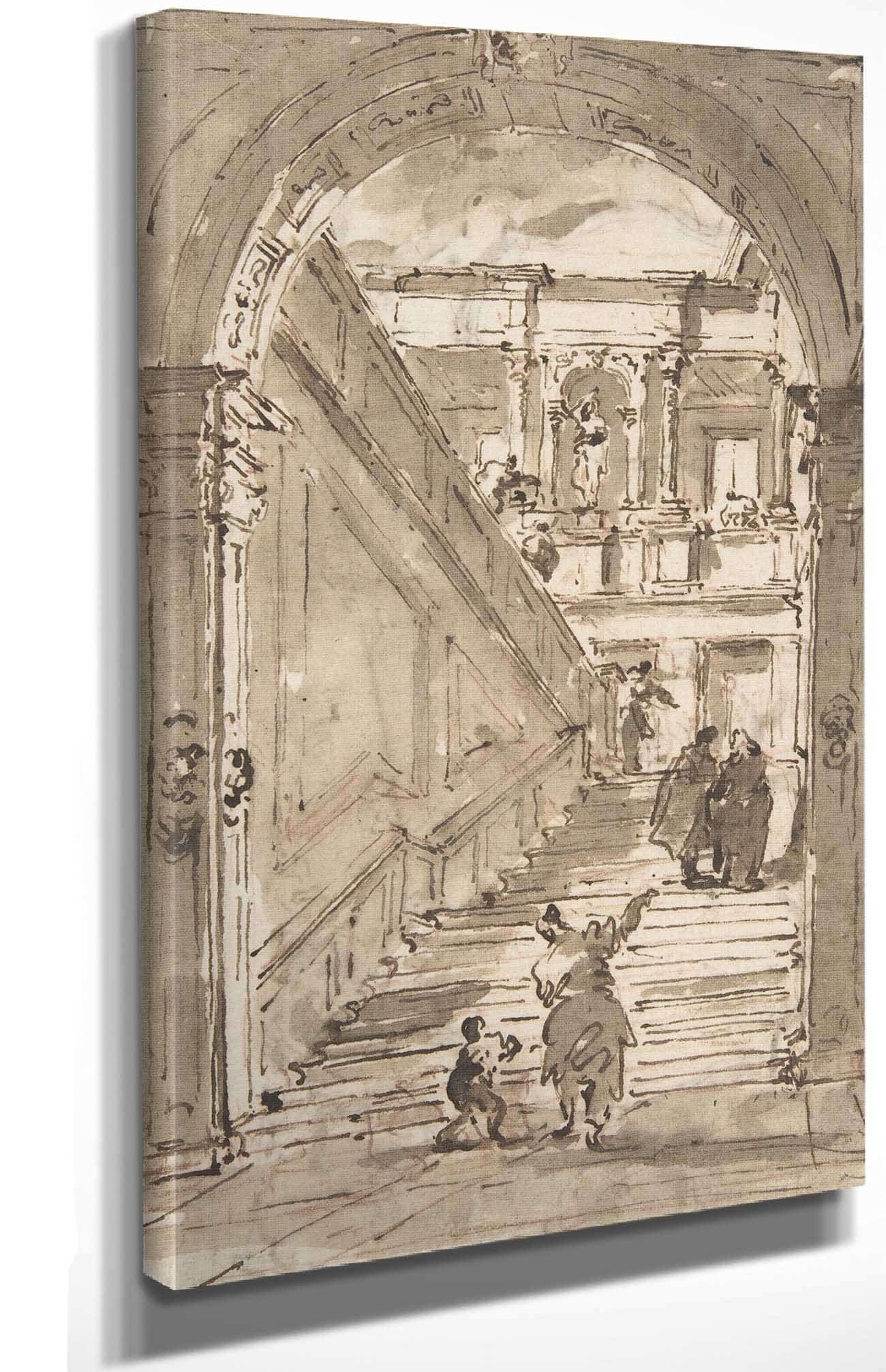 Architectural Fantasy Figures On A Grand Staircase by Francesco Guardi - Image 8