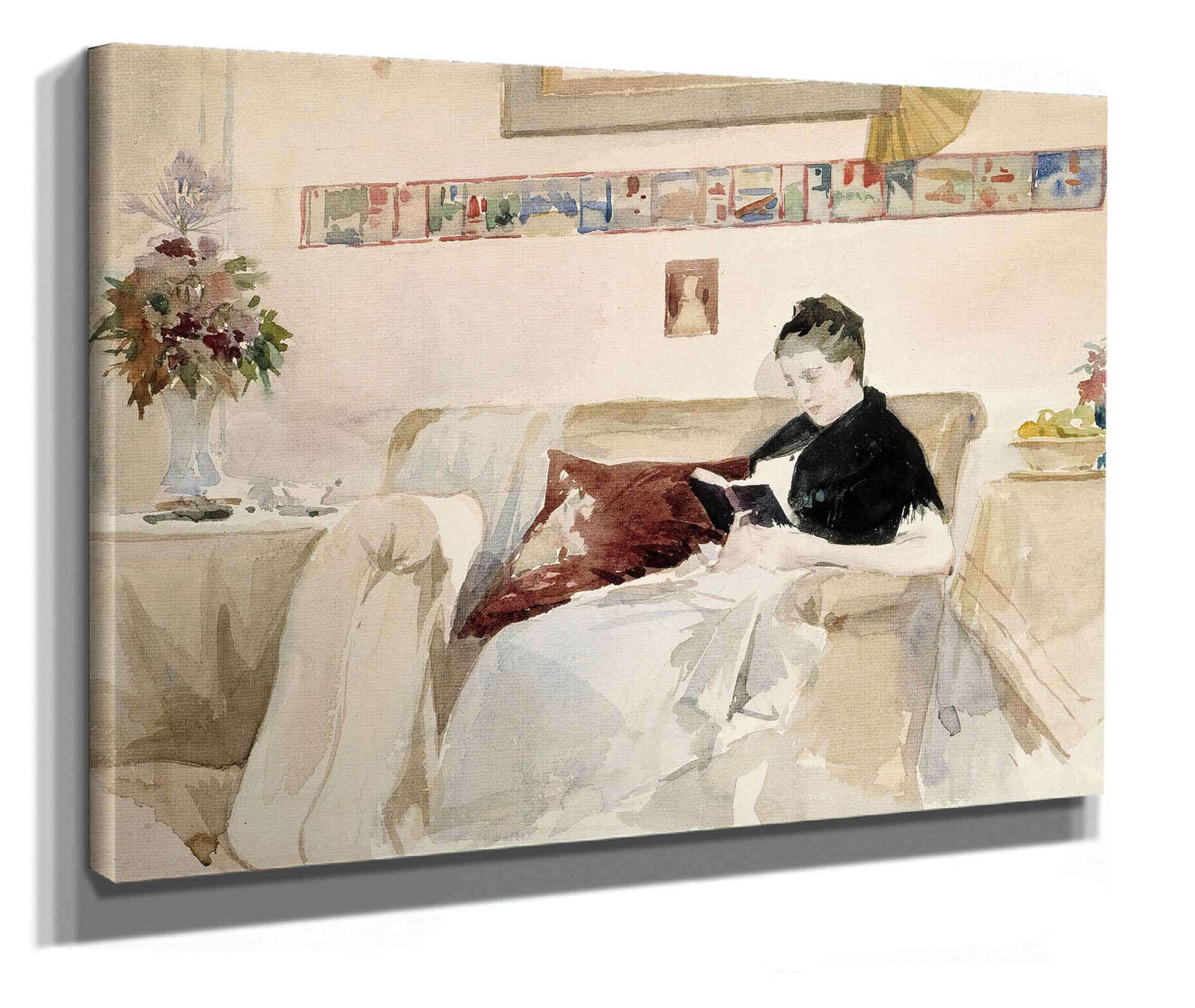 Artists Wife Reading On The Sofa by Albert Edelfelt - Image 2
