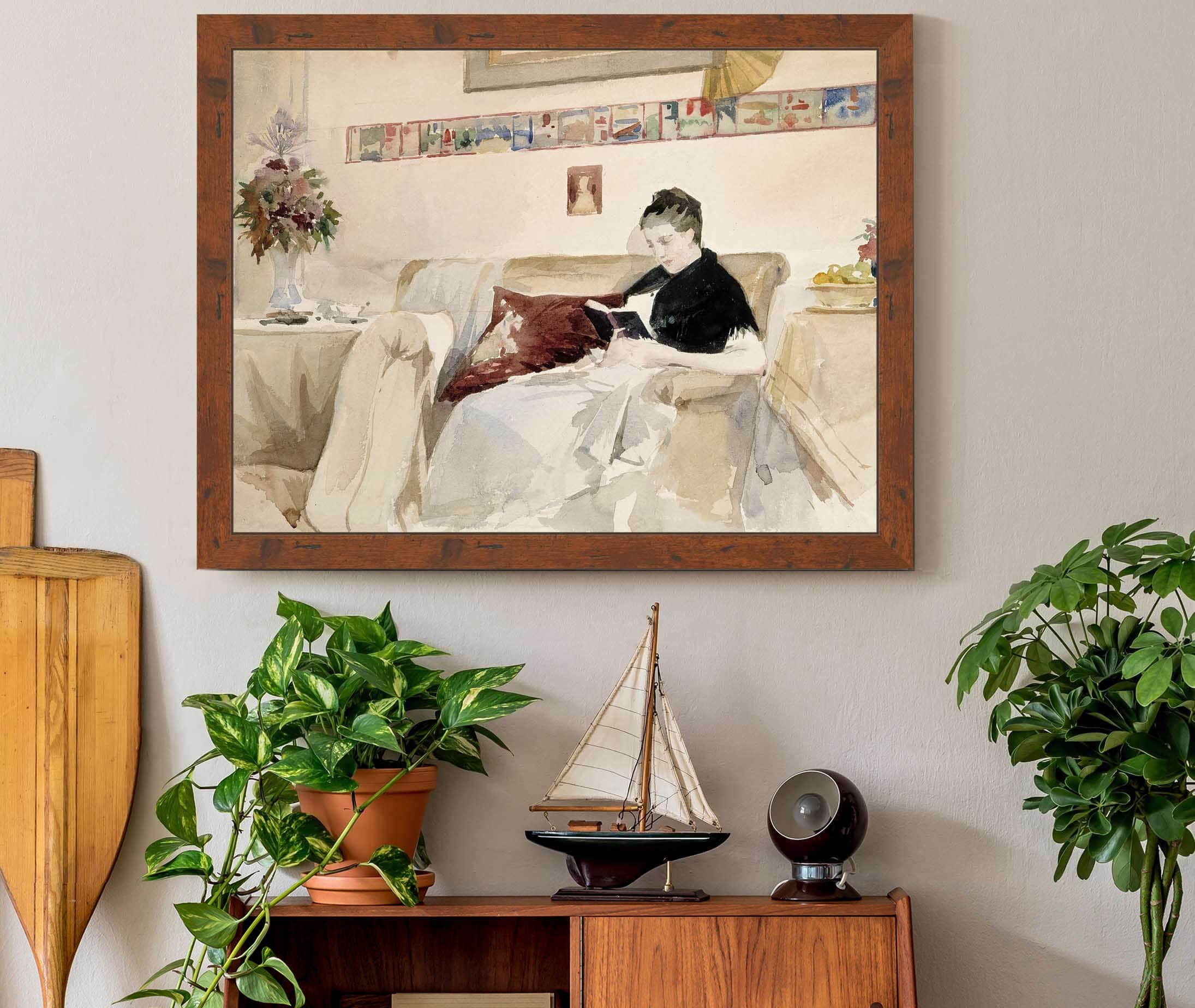 Artists Wife Reading On The Sofa by Albert Edelfelt - Image 3