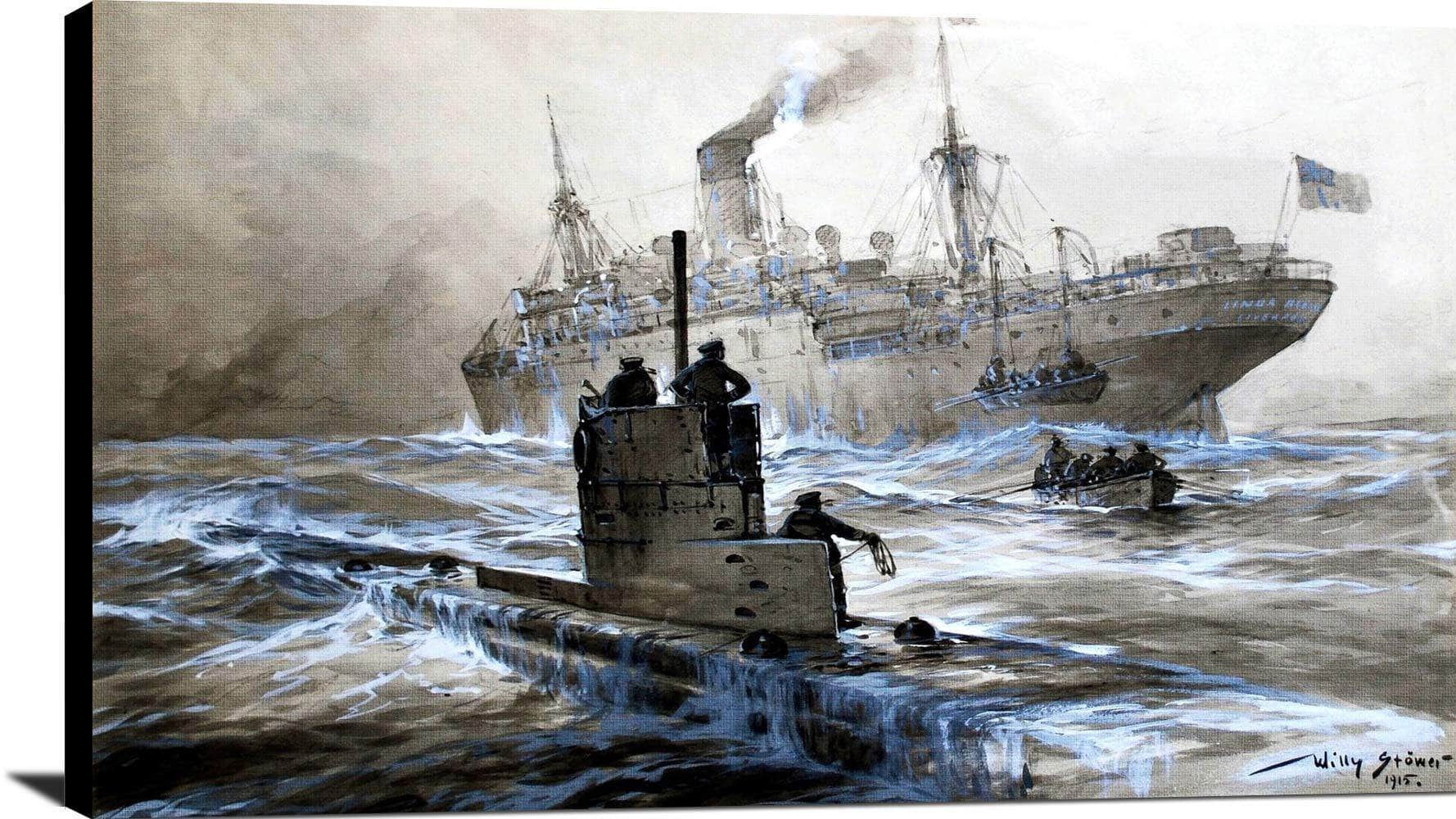 Attack Of U 21 On The Linda Blanche Painting Willy Stower Canvas Art - Image 2
