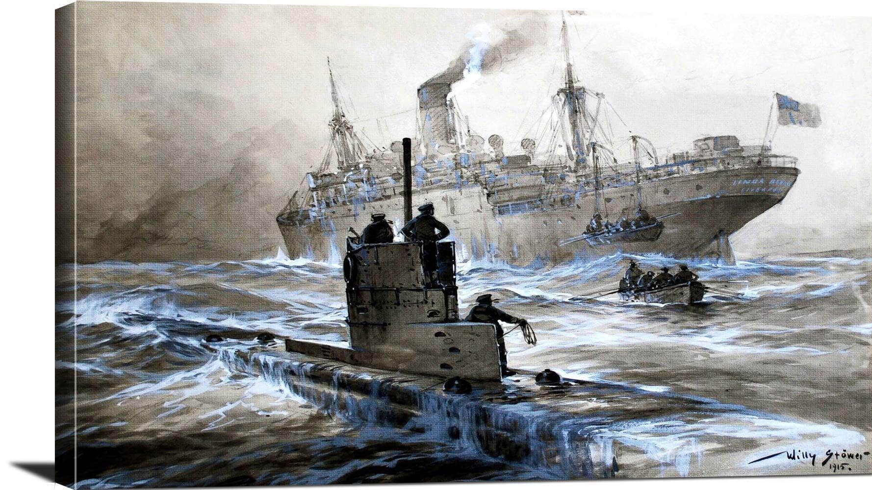 Attack Of U 21 On The Linda Blanche Painting Willy Stower Canvas Art - Image 3