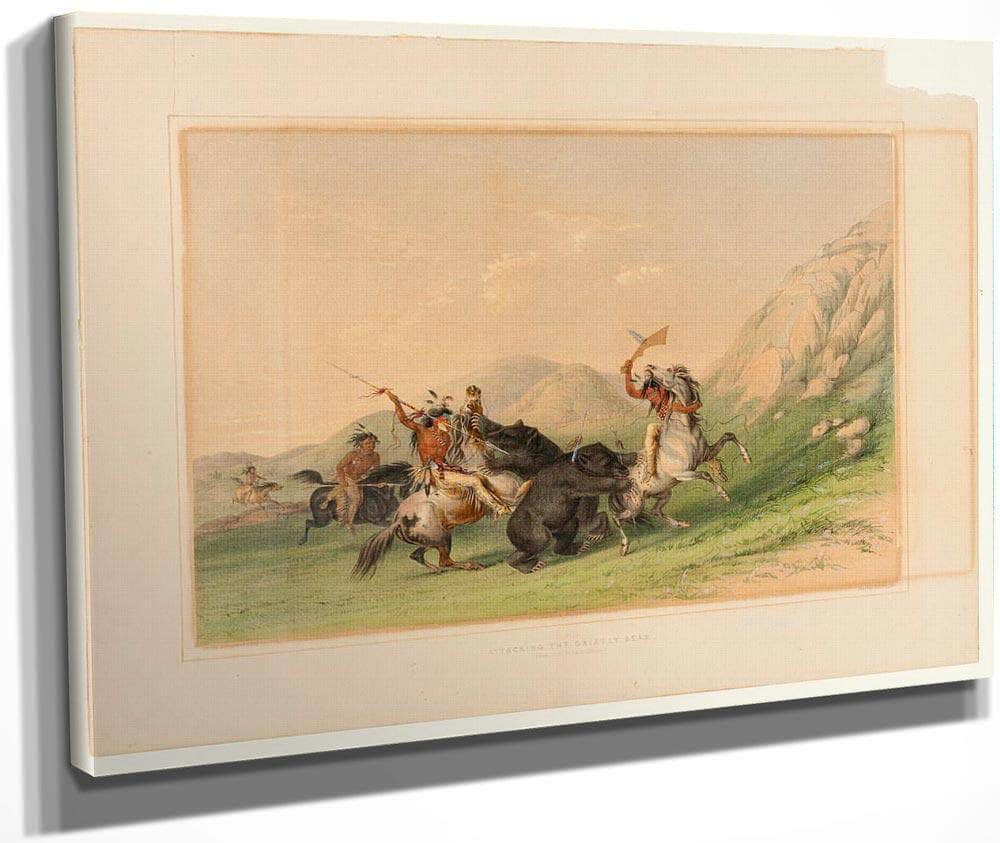 Attacking The Grizzly Bear No. 19 By George Catlin