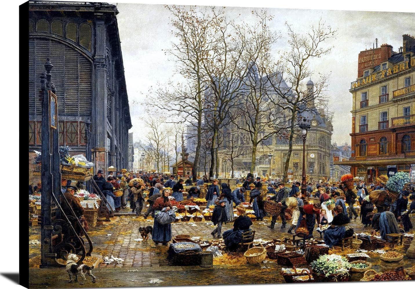 Autumn Market At Les Halles Painting Marie Francois Firmin Girard Canvas Art - Image 2