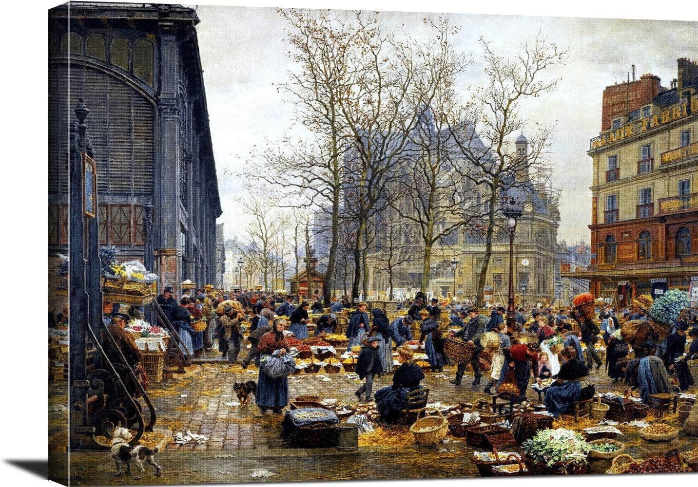 Autumn Market At Les Halles Painting Marie Francois Firmin Girard Canvas Art - Image 3