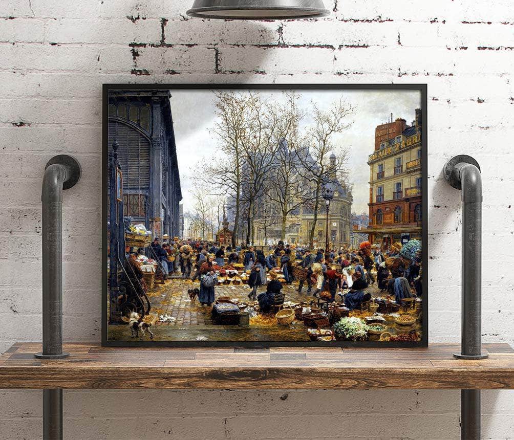 Autumn Market At Les Halles Painting Marie Francois Firmin Girard Canvas Art - Image 4