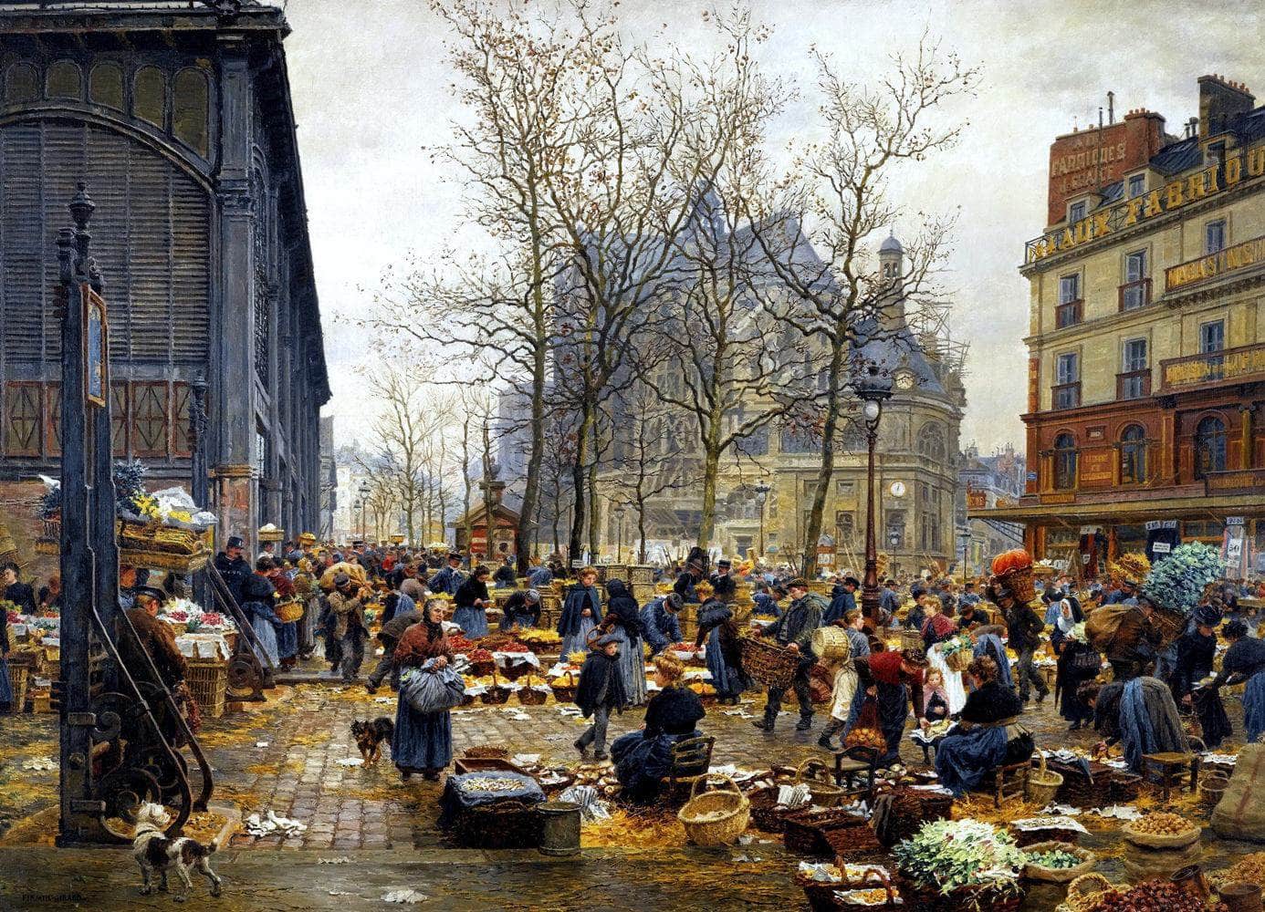 Autumn Market At Les Halles Painting Marie Francois Firmin Girard Canvas Art - Image 5