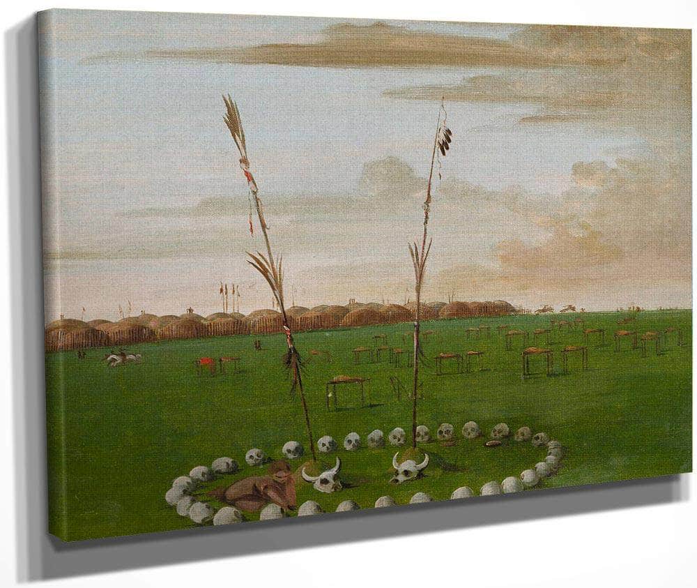 Back View Of Mandan Village, Showing The Cemetery By George Catlin