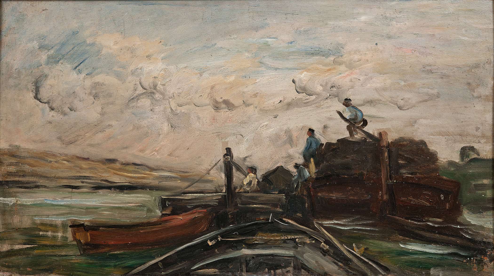 Barges On A River by Charles Francois Daubigny - Image 2