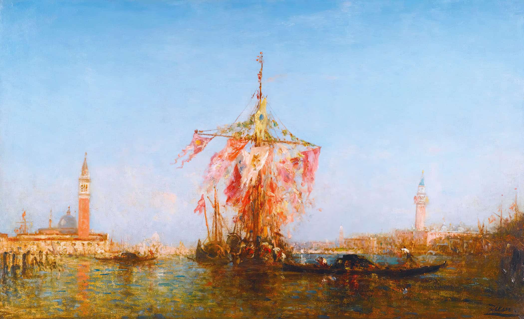 Bateau Pavoise Sur Le Bassin Venise by Felix Ziem - Image 2