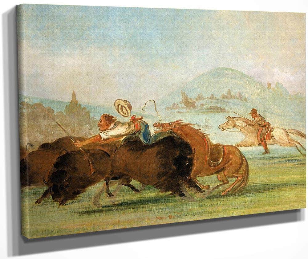 Batiste And I Running Buffalo, Mouth Of The Yellowstone By George Catlin
