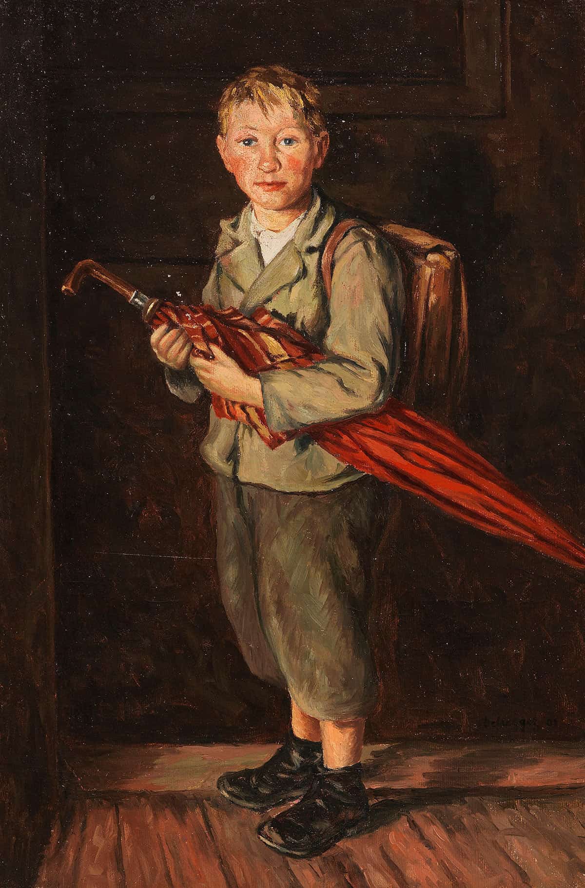Bauernbub Mit Schirm Und Ranzen by Franz Von Defregger - Image 3