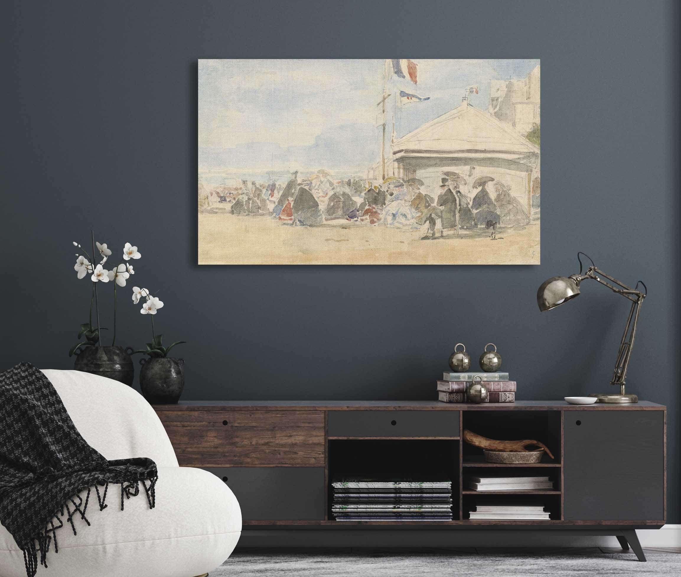 Beach House With Flags At Trouville by Eugene Boudin - Image 5