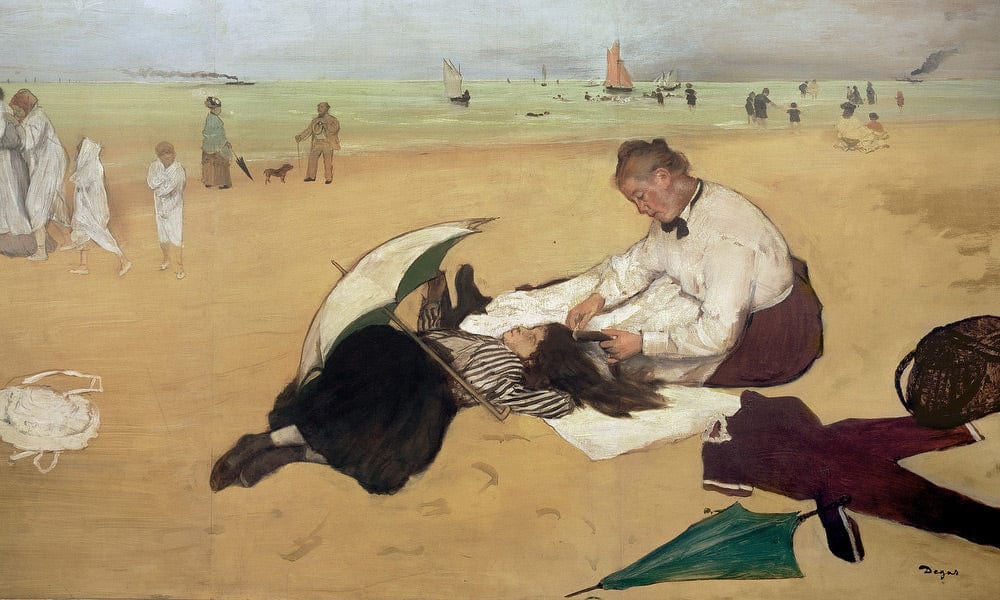 Beach Scene Little Girl Having Her Hair Combed By Her Nanny By Edgar Degas - Image 5