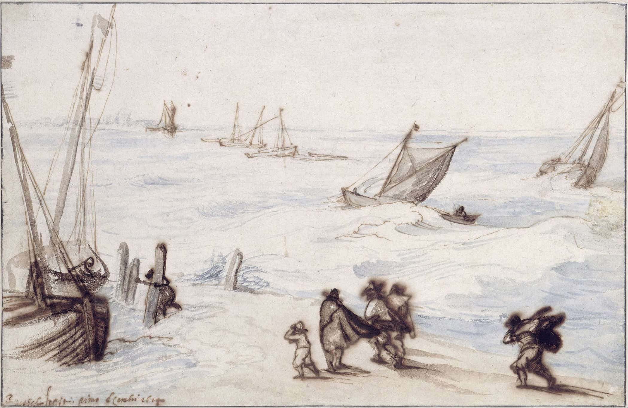 Beach With Sailboats And Stormy Sea by Jan Brueghel The Elder - Image 2