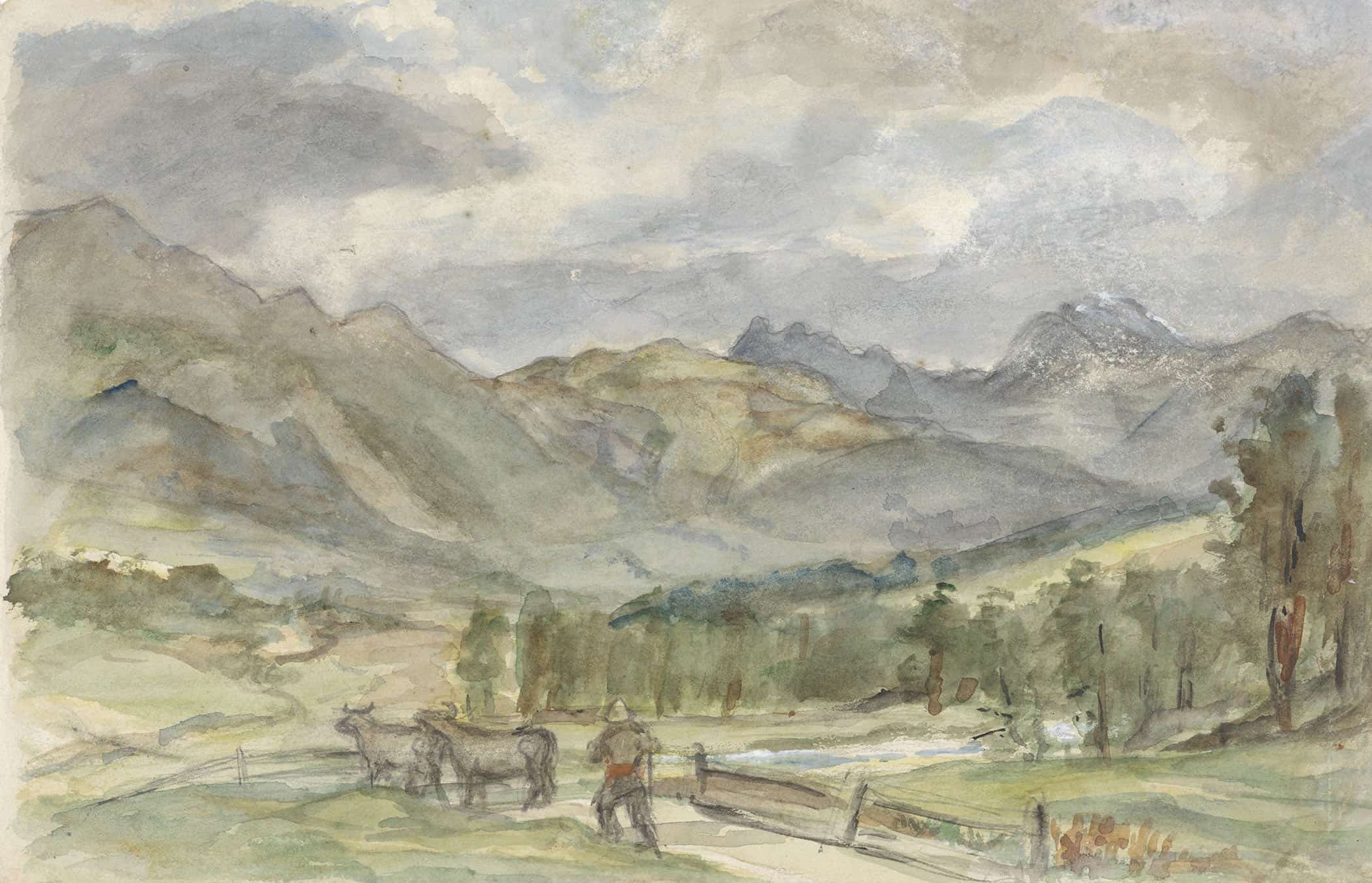 Berglandschap Met Veehoeder En Twee Koeien  by Jozef Israels - Image 2