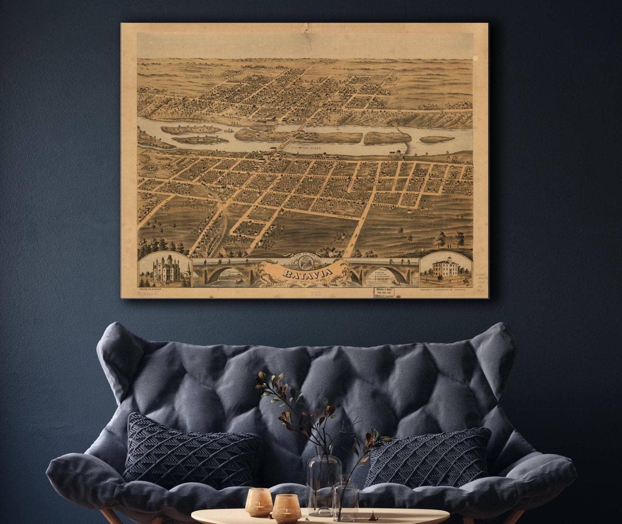 Birds Eye View Of Batavia Kane County Illinois 1869 State of Illinois - Image 7