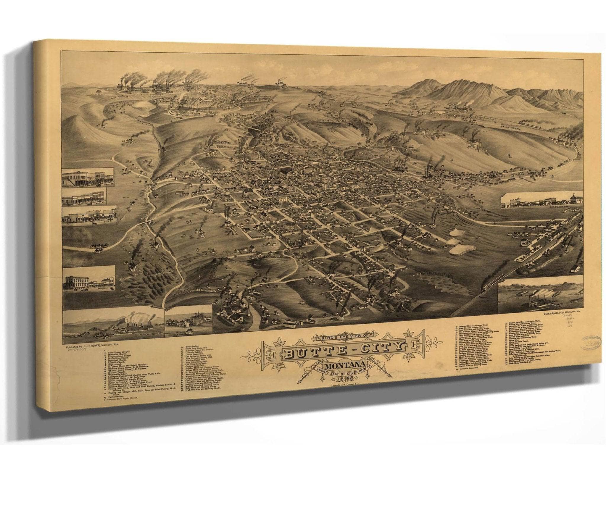 Birds Eye View Of Butte City Montana County Seat Of Silver Bow Co 1884 State Of Montana