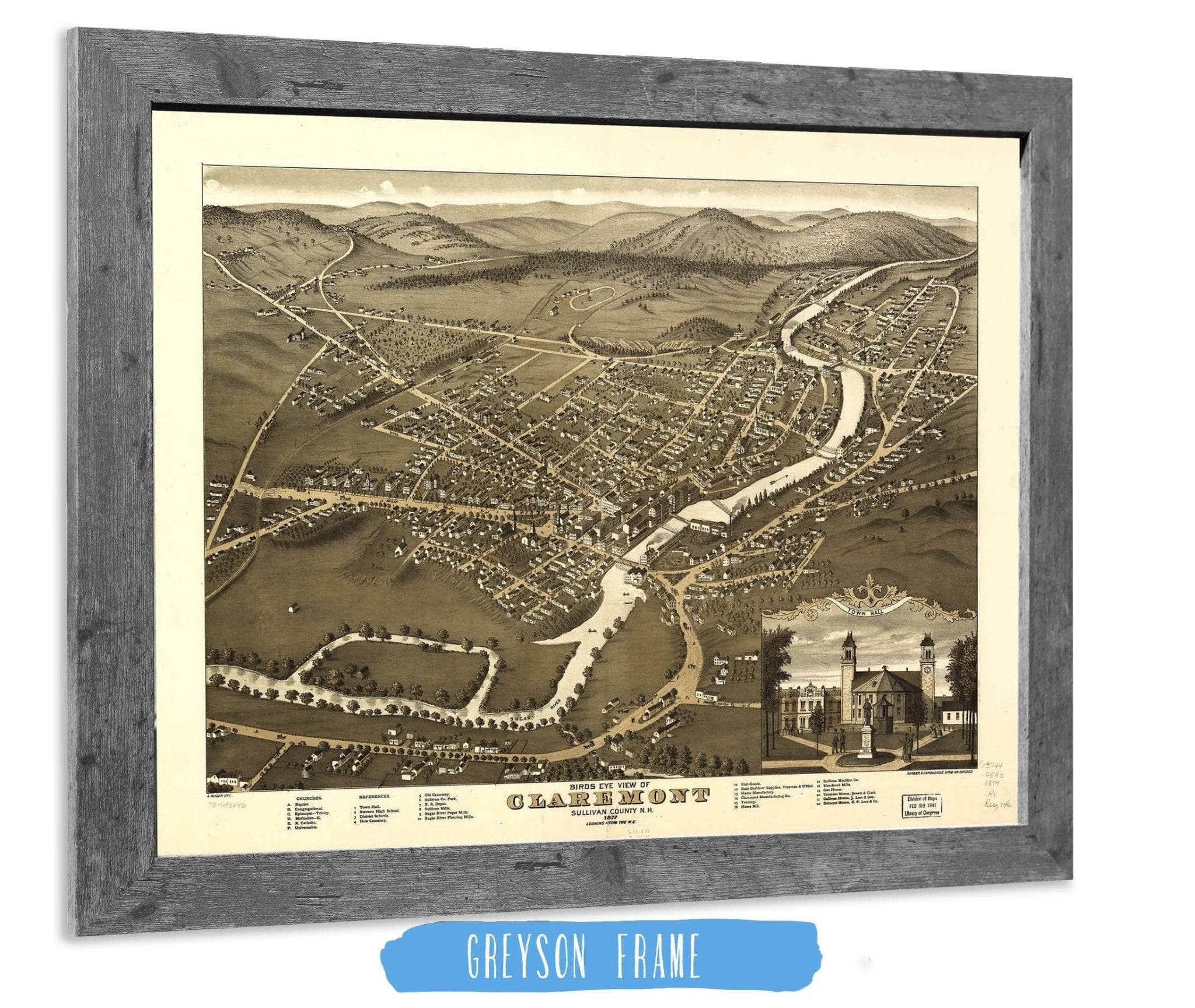 Birds Eye View Of Claremont Sullivan County Nh 1877 State of New Hampshire - Image 6
