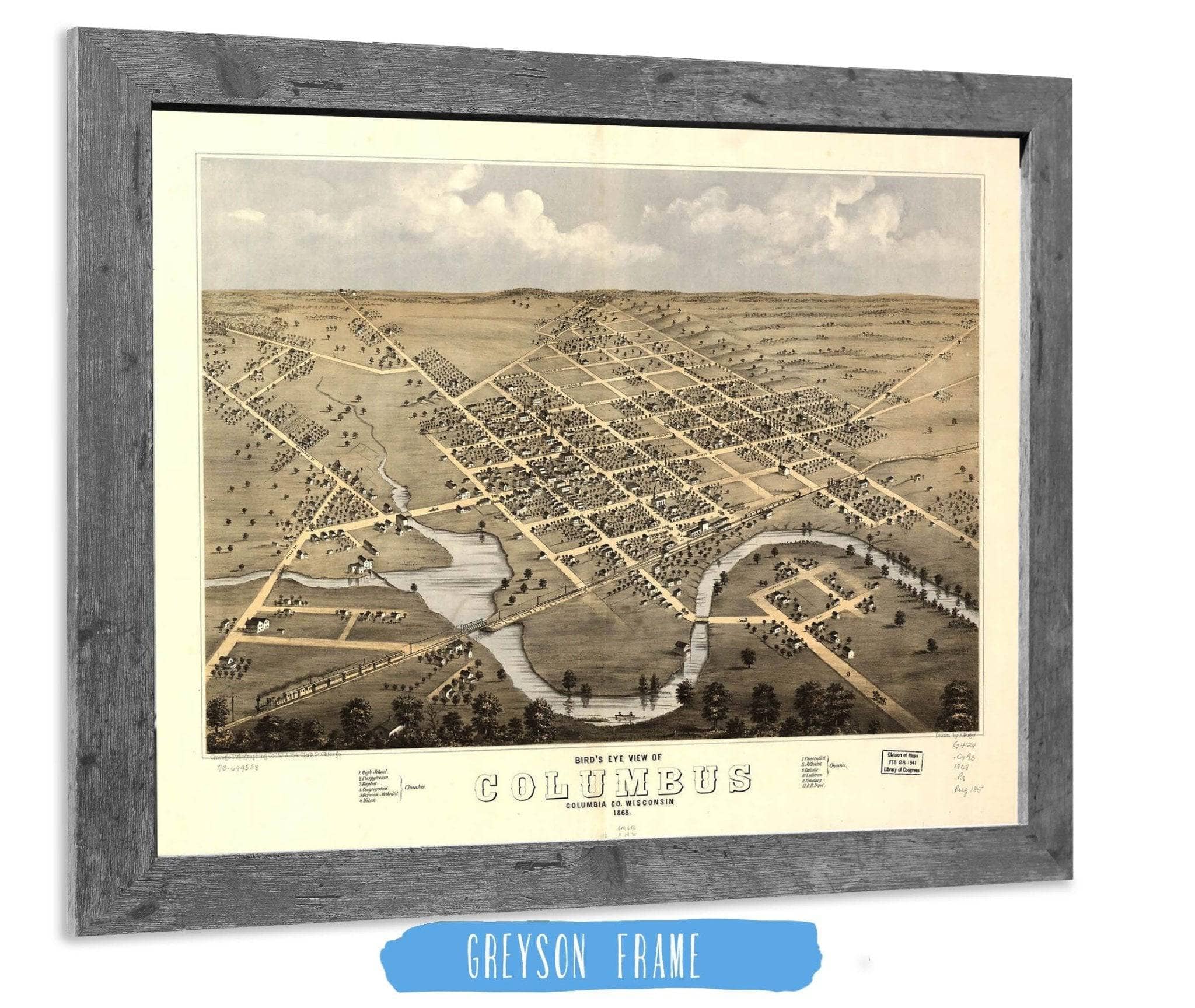 Birds Eye View Of Columbus Columbia Co Wisconsin 1868 State of Wisconsin - Image 6