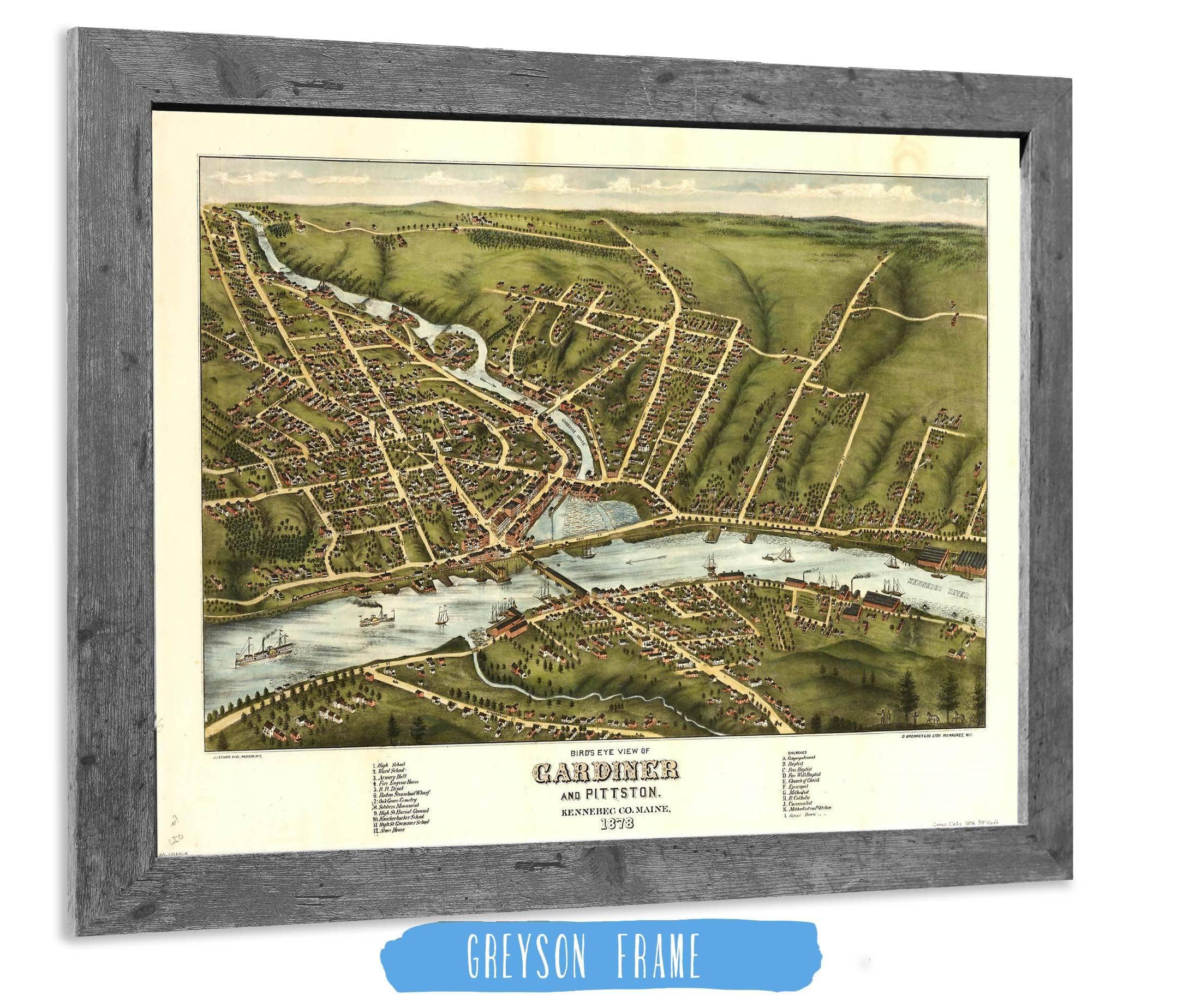 Birds Eye View Of Gardiner And Pittston Kennebec Co Maine 1878 State of Maine - Image 6