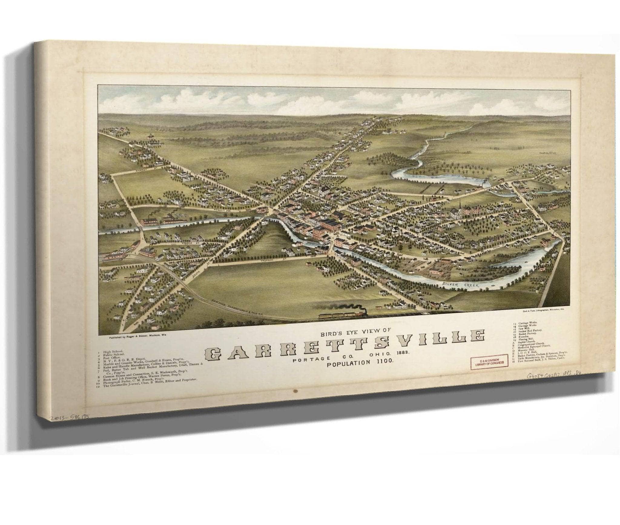 Birds Eye View Of Garrettsville Portage Co Ohio 1883 Population 1100 State Of Ohio