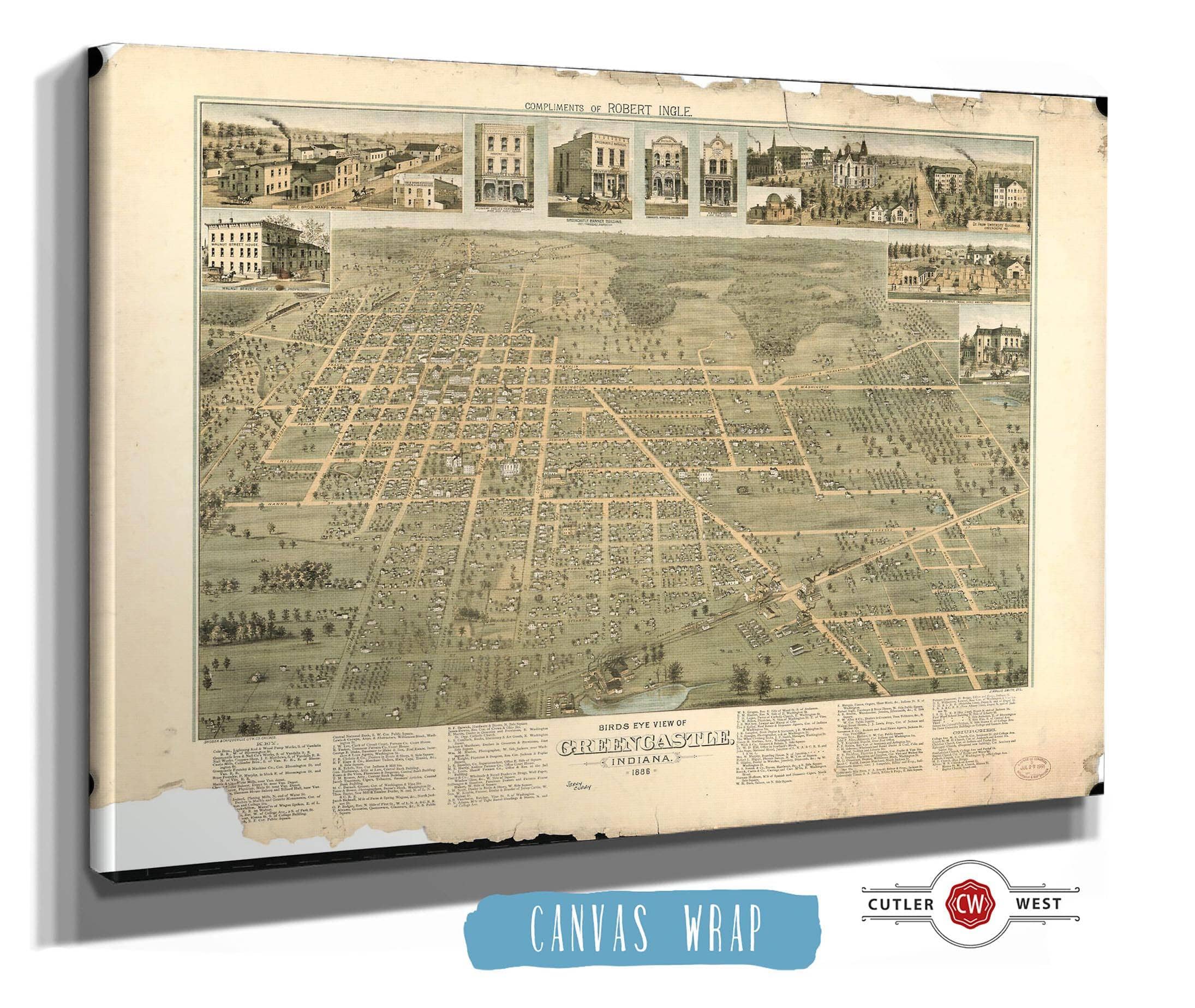 Birds Eye View Of Greencastle Indiana 1886 State of Indiana