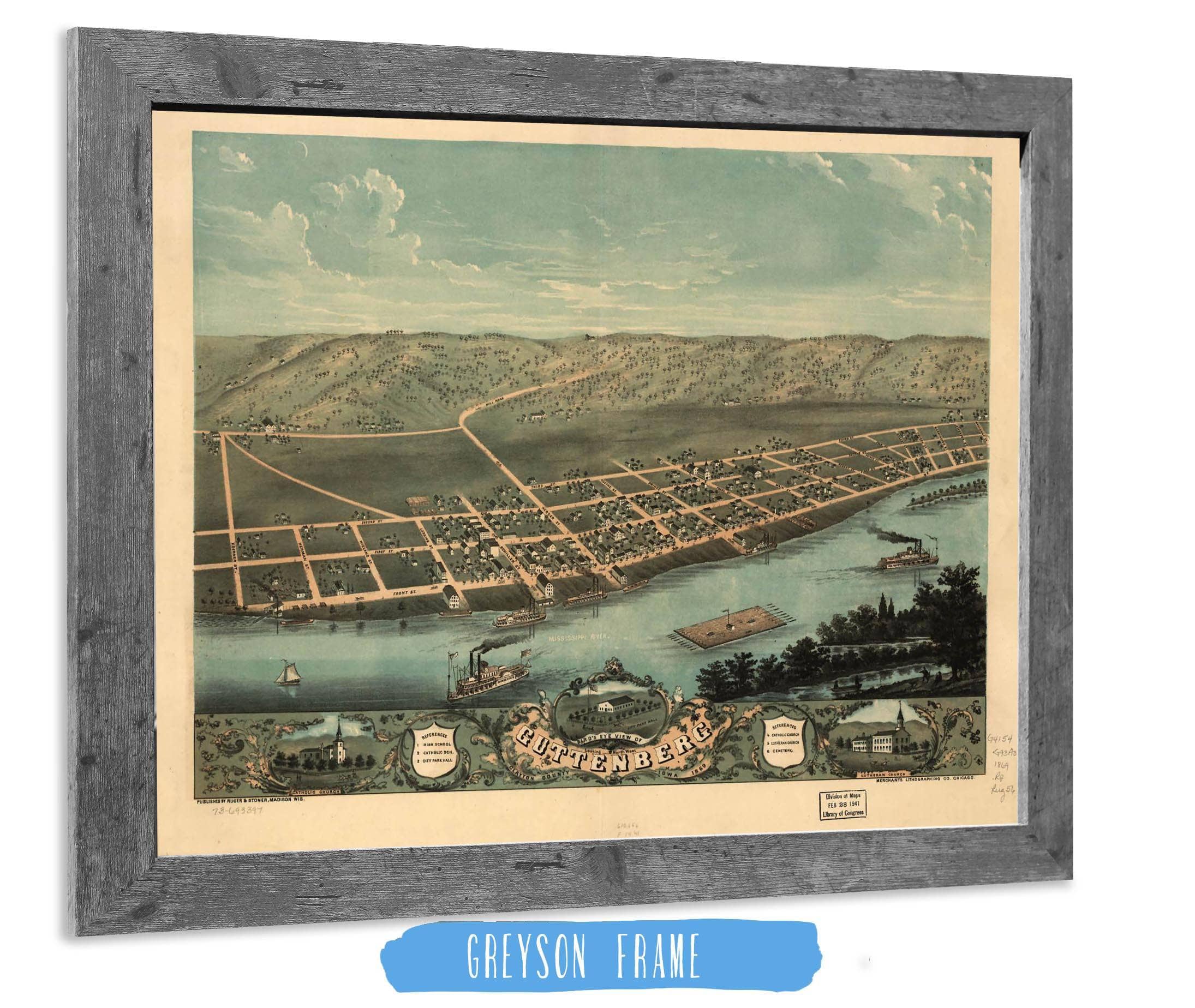 Birds Eye View Of Guttenberg Clayton County Iowa 1869 State of Iowa - Image 6