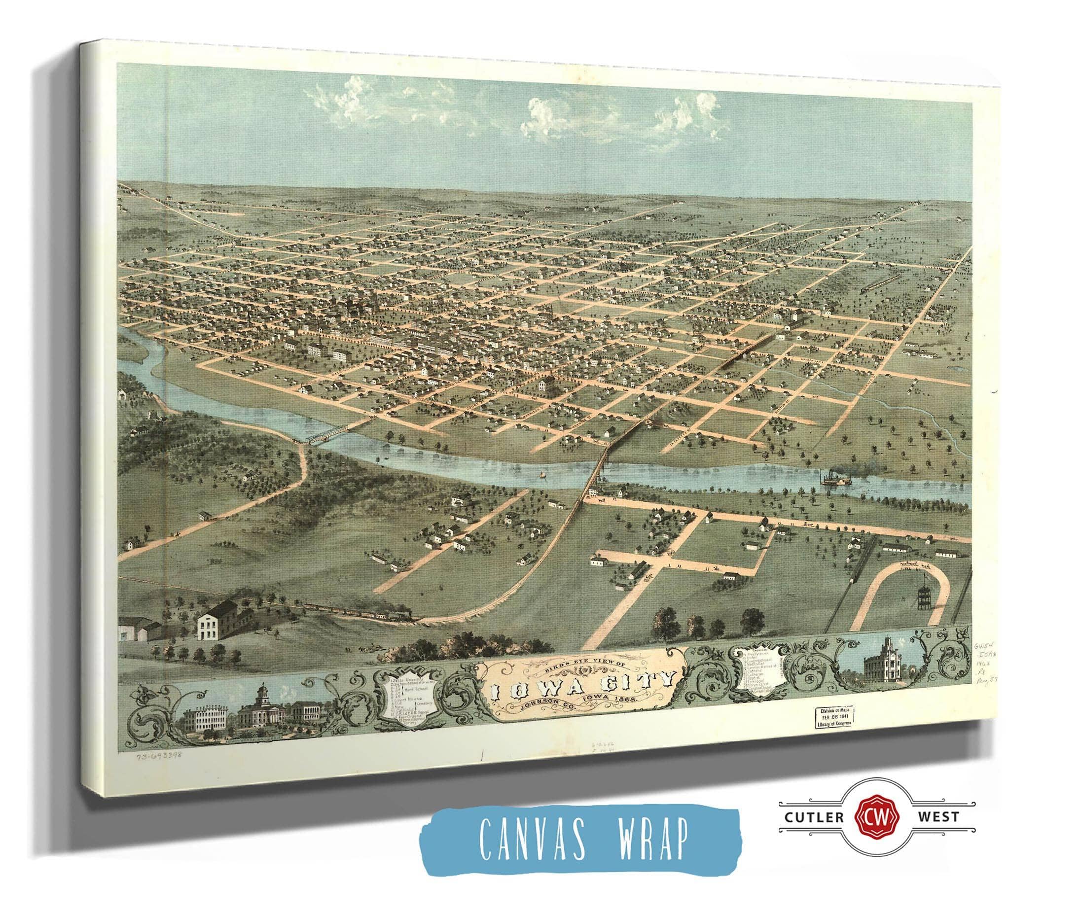 Birds Eye View Of Iowa City Johnson Co Iowa 1868 State of Iowa State of 1