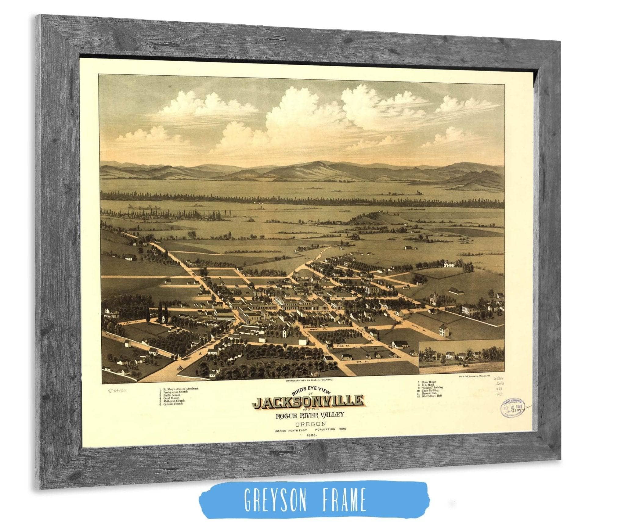 Birds Eye View Of Jacksonville And The Rogue River Valley Oregon 1883 State of Oregon - Image 6