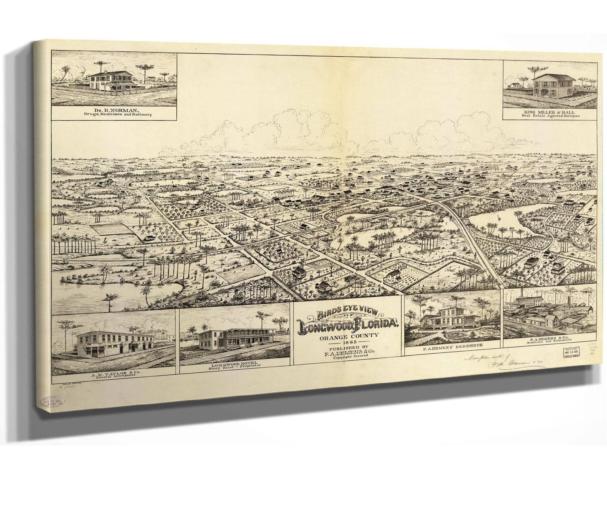 Birds Eye View Of Longwood Florida Orange County 1885 State Of Florida