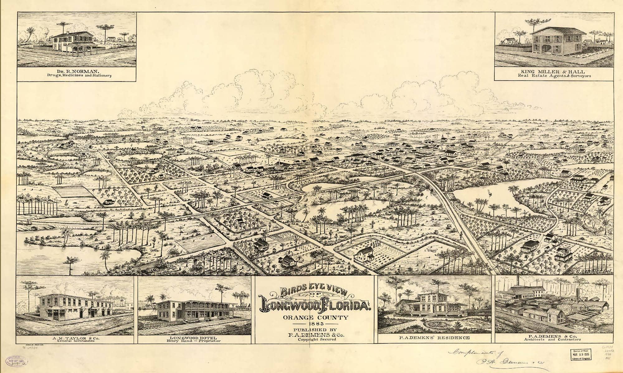 Birds Eye View Of Longwood Florida Orange County 1885 State Of Florida - Image 3