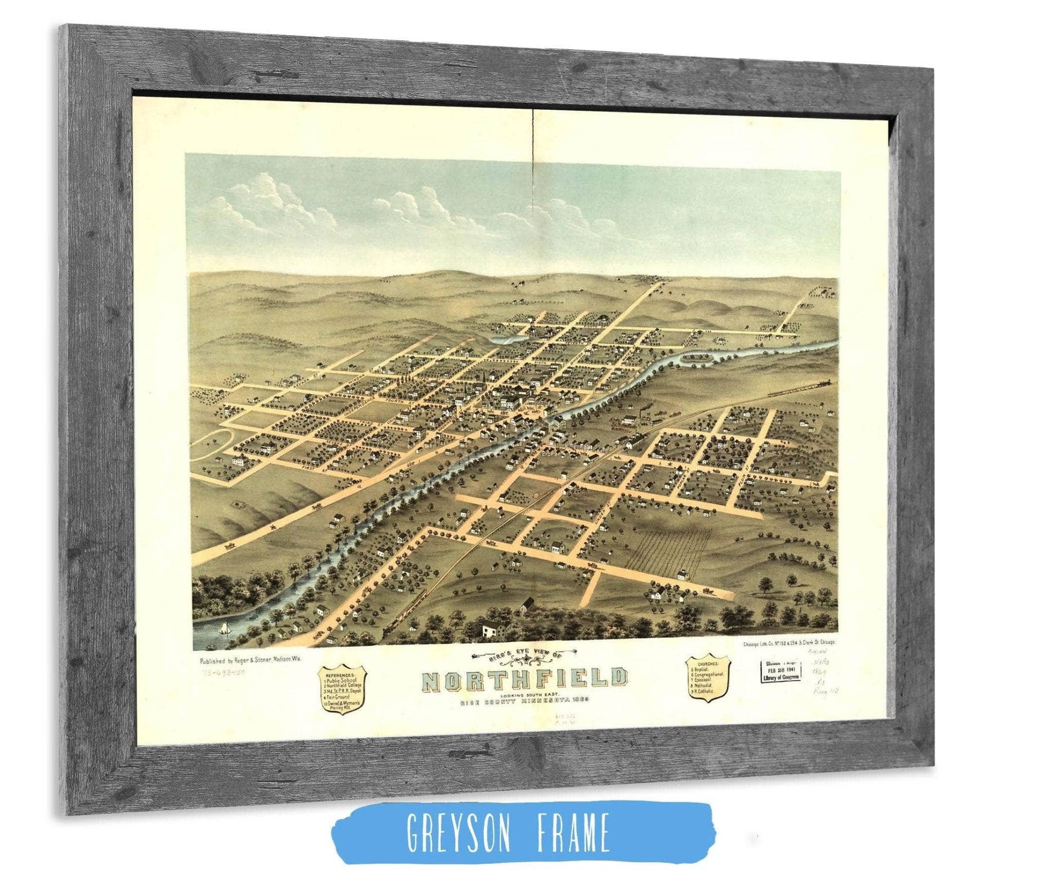 Birds Eye View Of Northfield Rice County Minnesota 1869 State of Minnesota - Image 6