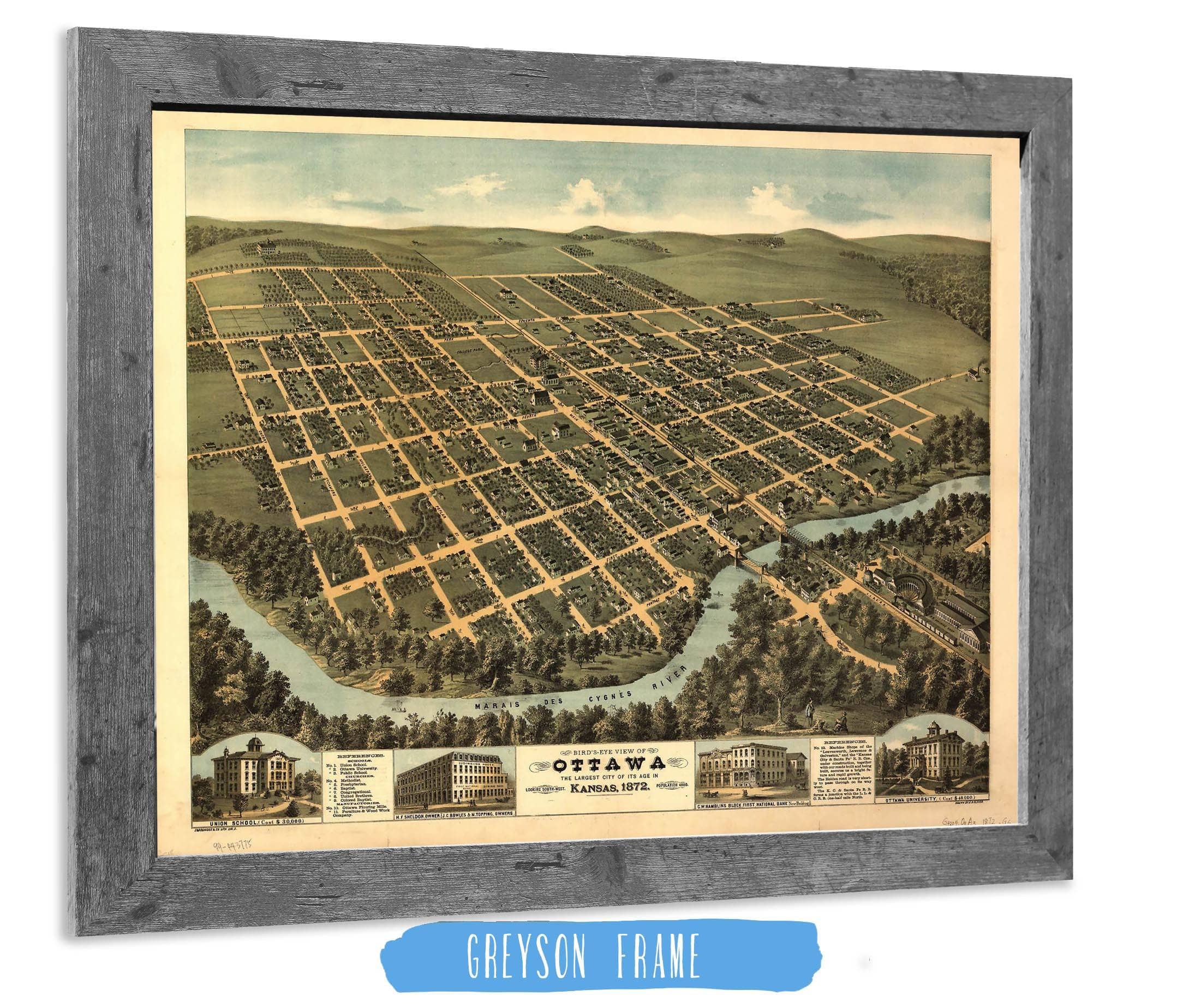 Birds Eye View Of Ottawa The Largest City Of Its Age In Kansas 1872 Looking South West State of Kansas - Image 6