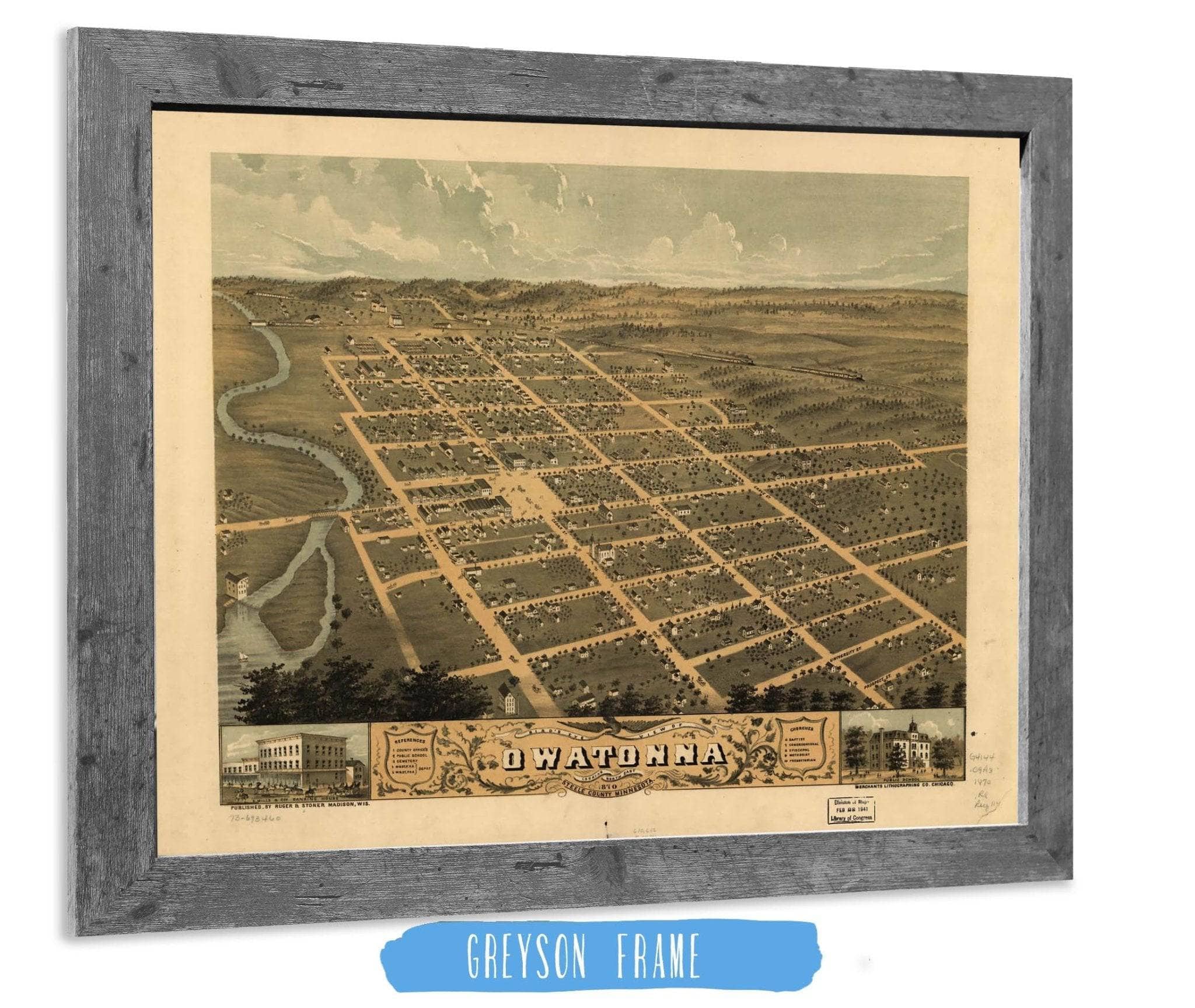 Birds Eye View Of Owatonna Steele County Minnesota 1870 State of Minnesota - Image 6