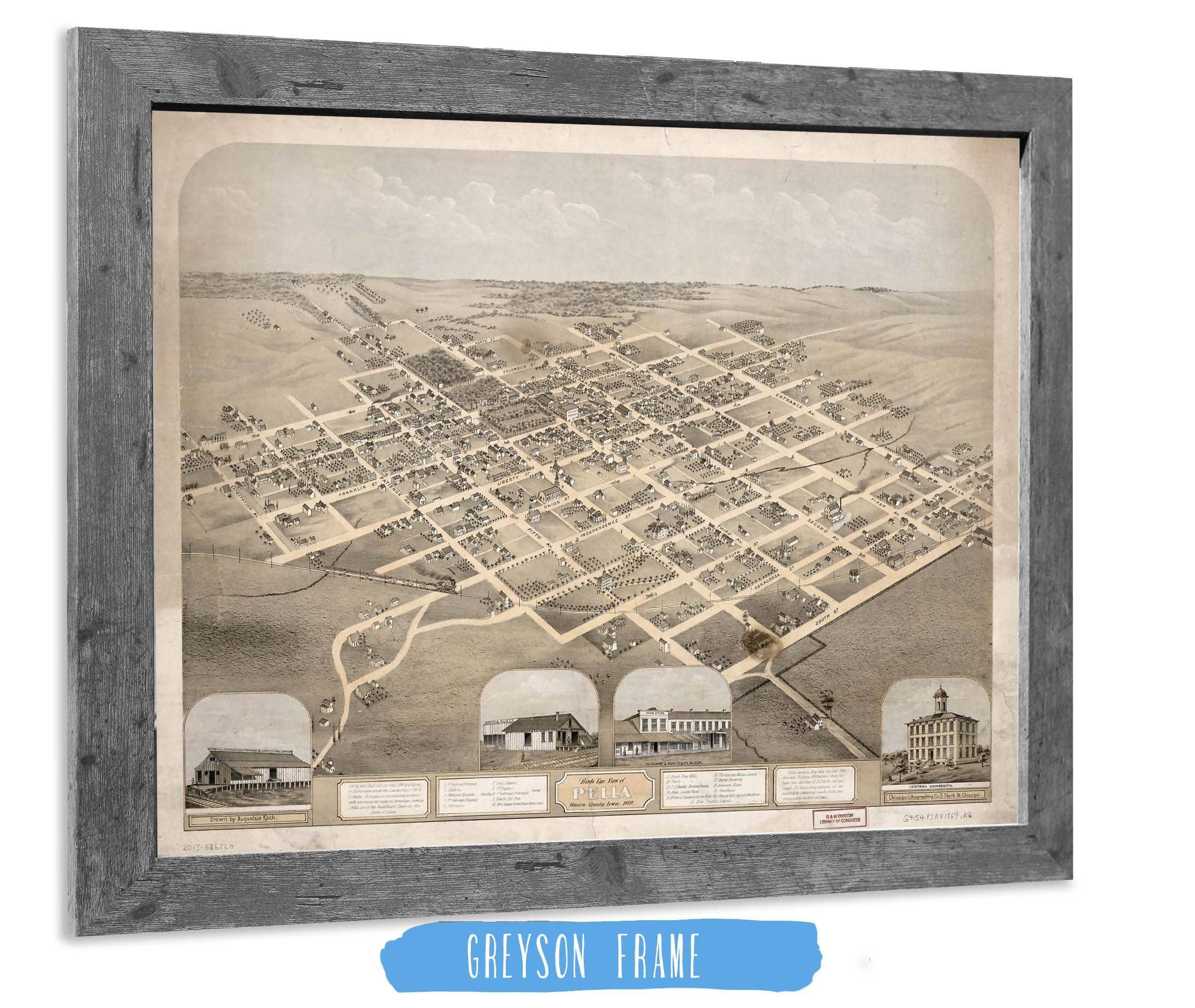 Birds Eye View Of Pella Marion County Iowa 1869 State of Iowa - Image 6