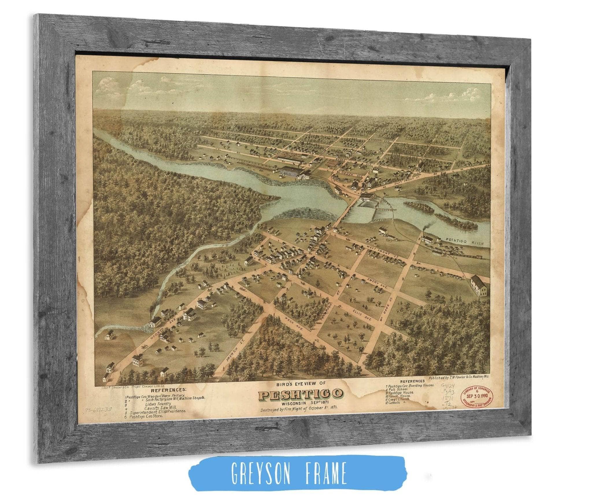 Birds Eye View Of Peshtigo Wisconsin Sept 1871 State of Wisconsin - Image 6