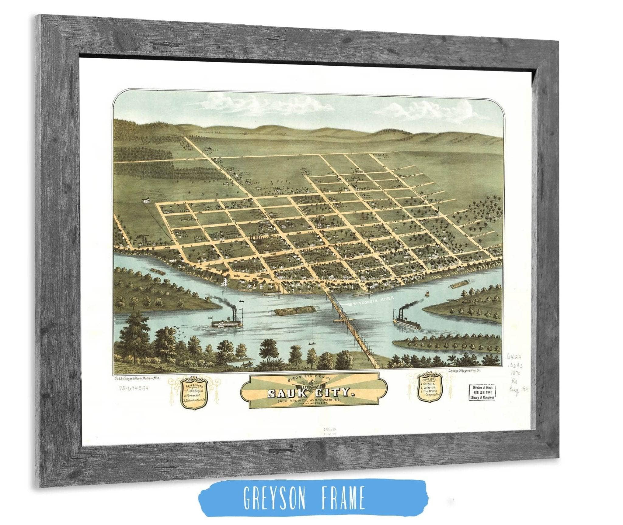 Birds Eye View Of Sauk City Sauk County Wisconsin 1870 State of Wisconsin - Image 6