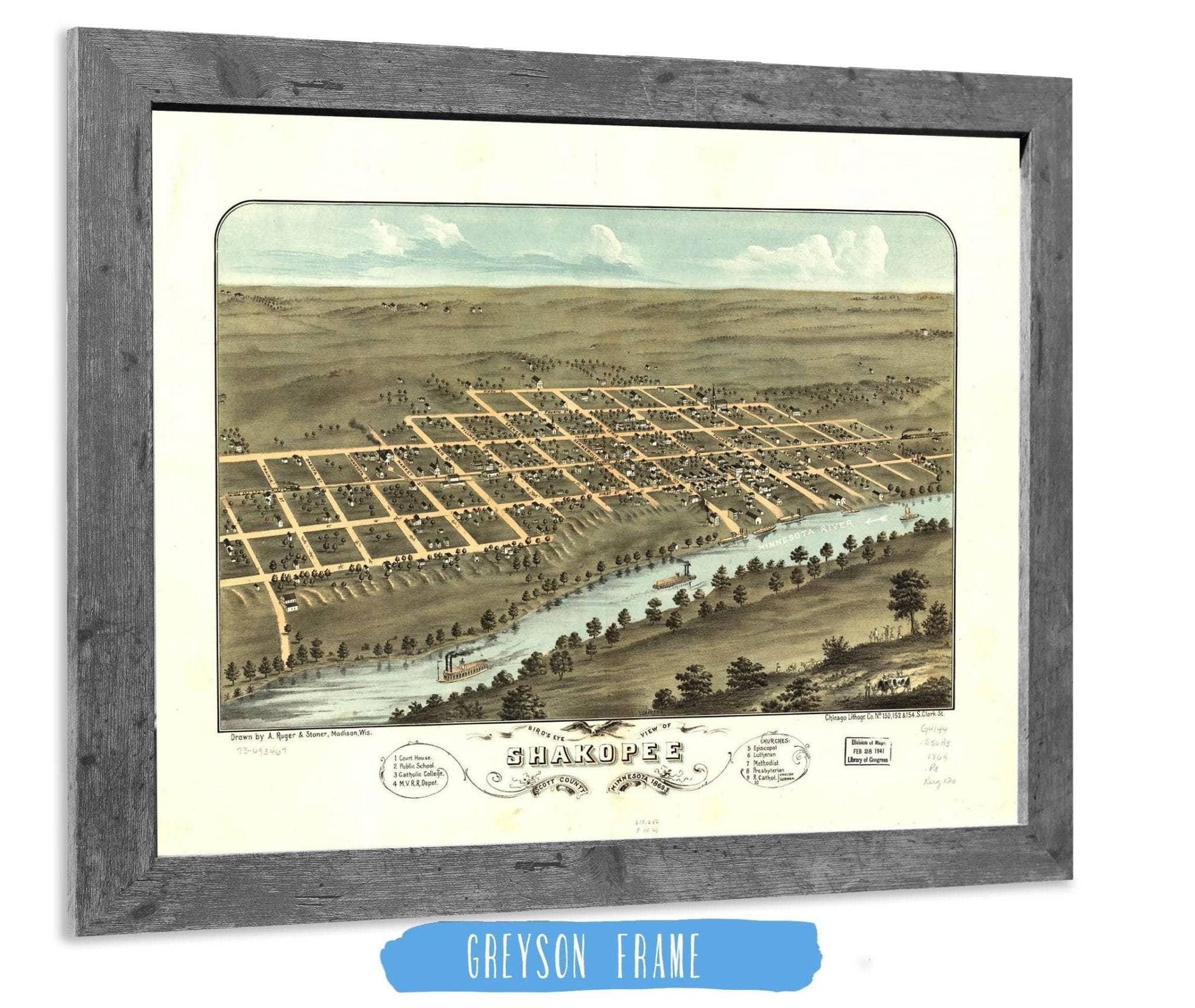 Birds Eye View Of Shakopee Scott County Minnesota 1869 State of Minnesota - Image 6
