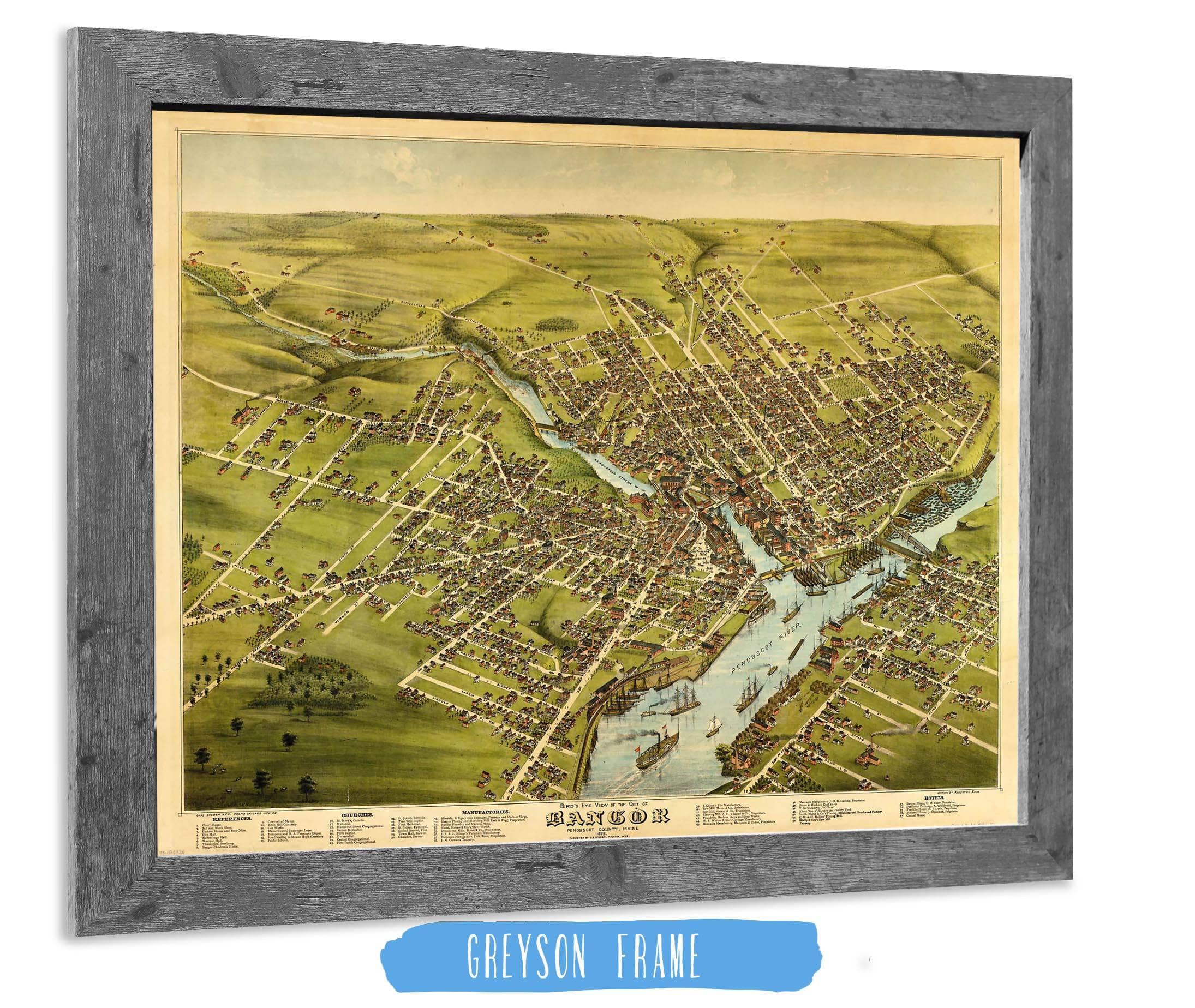 Birds Eye View Of The City Of Bangor Penobscot County Maine 1875 State of Maine - Image 6