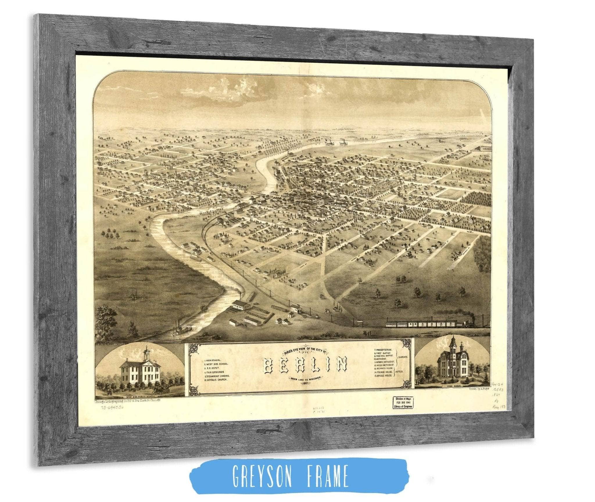 Birds Eye View Of The City Of Berlin Green Lake Co Wisconsin 1867 State of Wisconsin - Image 6