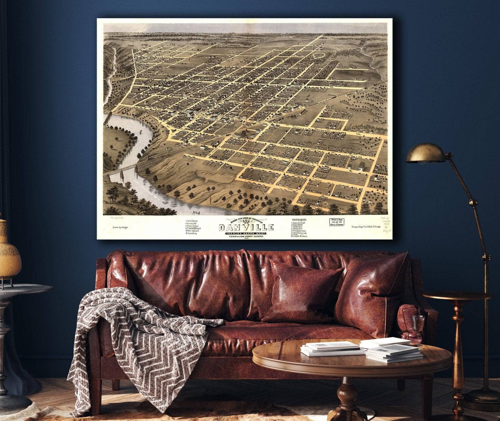 Birds Eye View Of The City Of Danville Vermillion County Illinois 1869 State of Illinois - Image 4