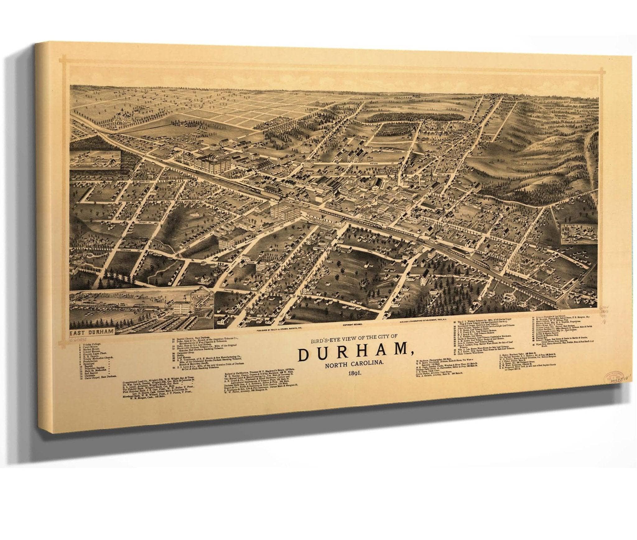 Birds Eye View Of The City Of Durham North Carolina 1891 State Of North Carolina