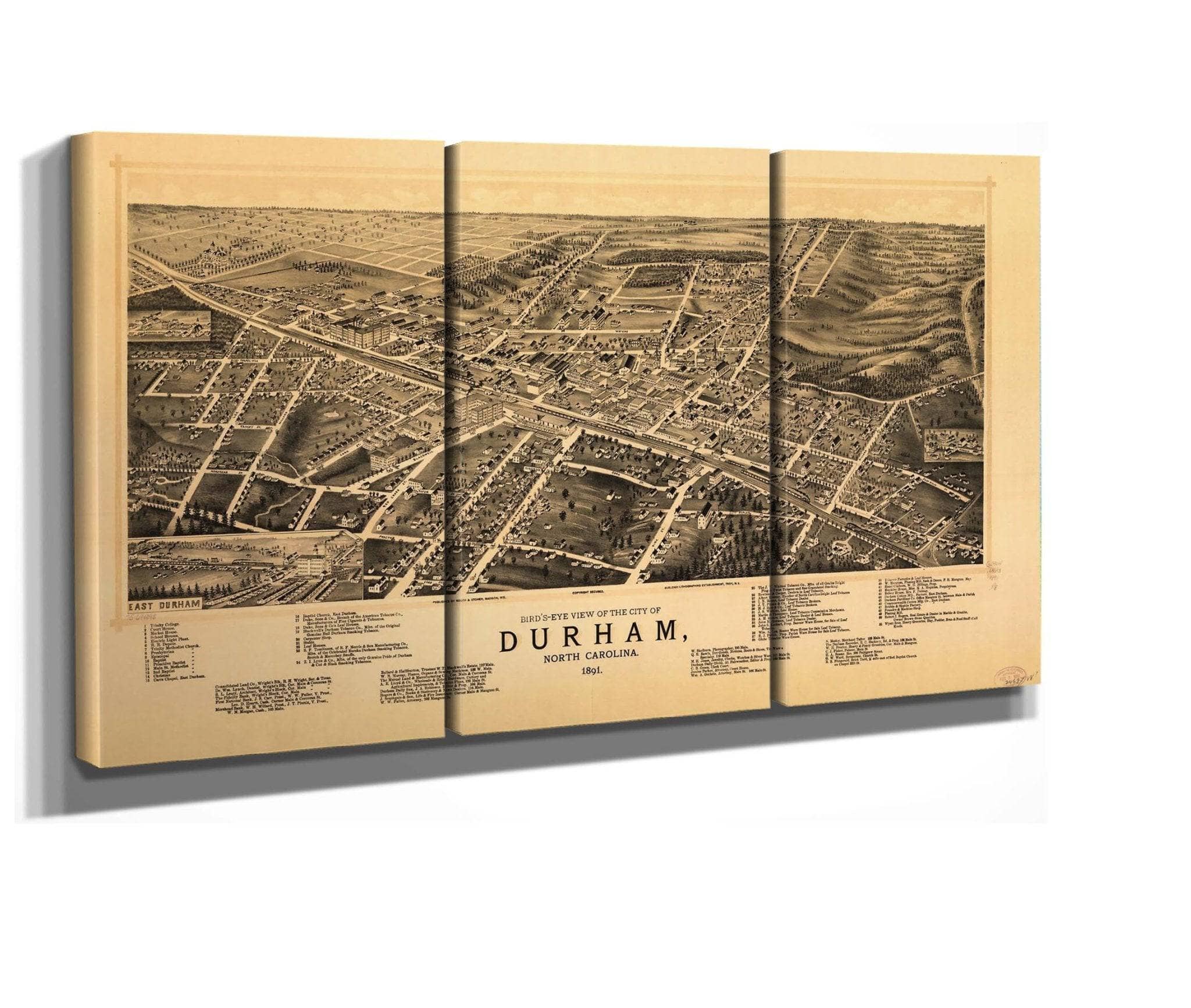 Birds Eye View Of The City Of Durham North Carolina 1891 State Of North Carolina - Image 2