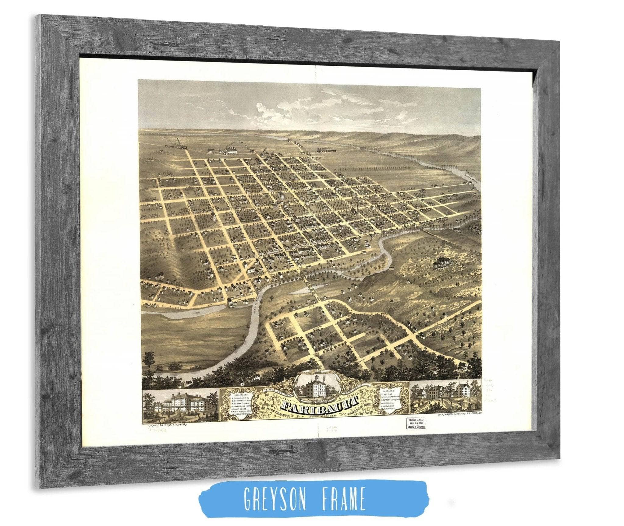 Birds Eye View Of The City Of Faribault Rice County Minnesota 1869 State of Minnesota - Image 6