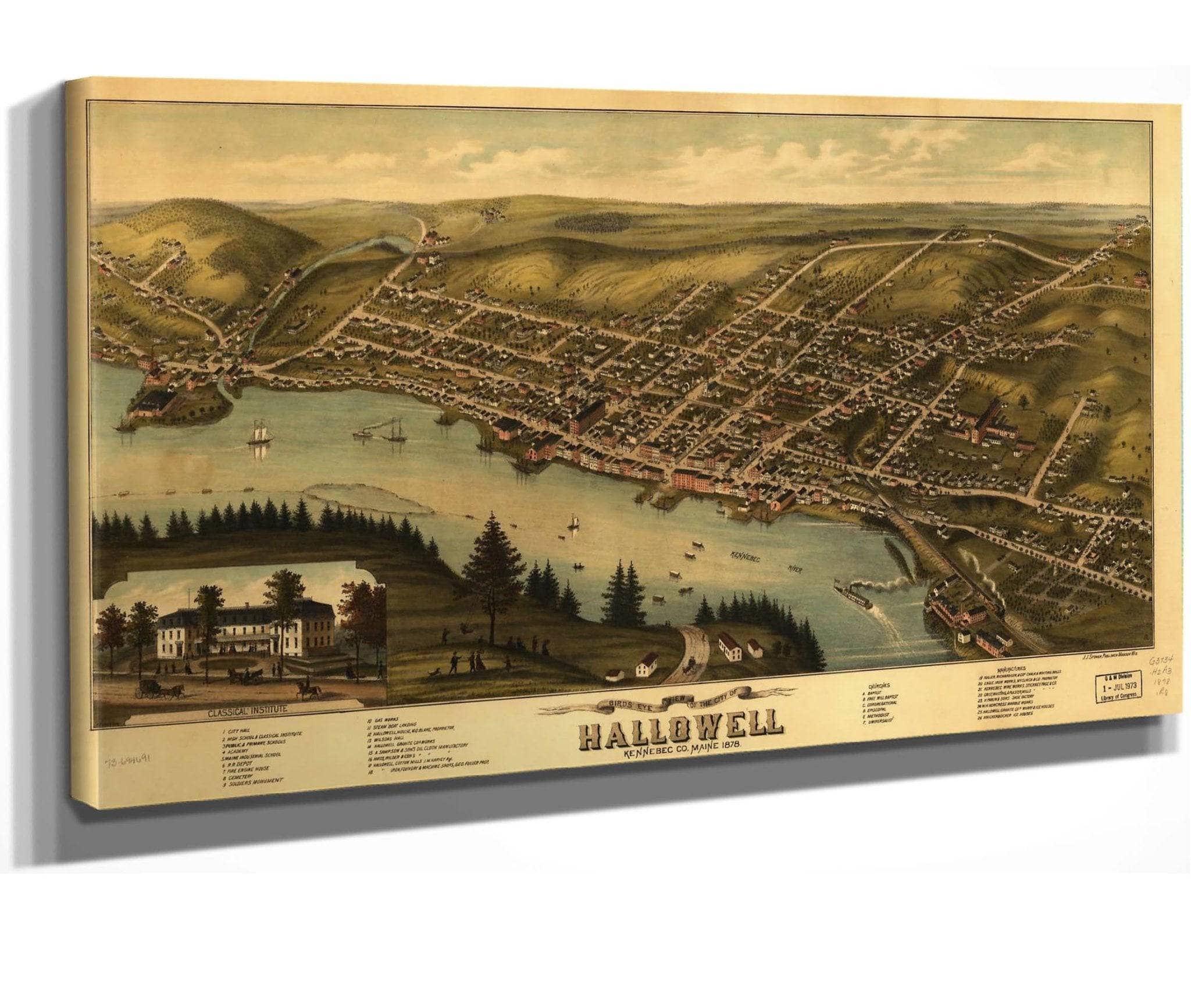 Birds Eye View Of The City Of Hallowell Kennebec Co Maine 1878 State Of Maine