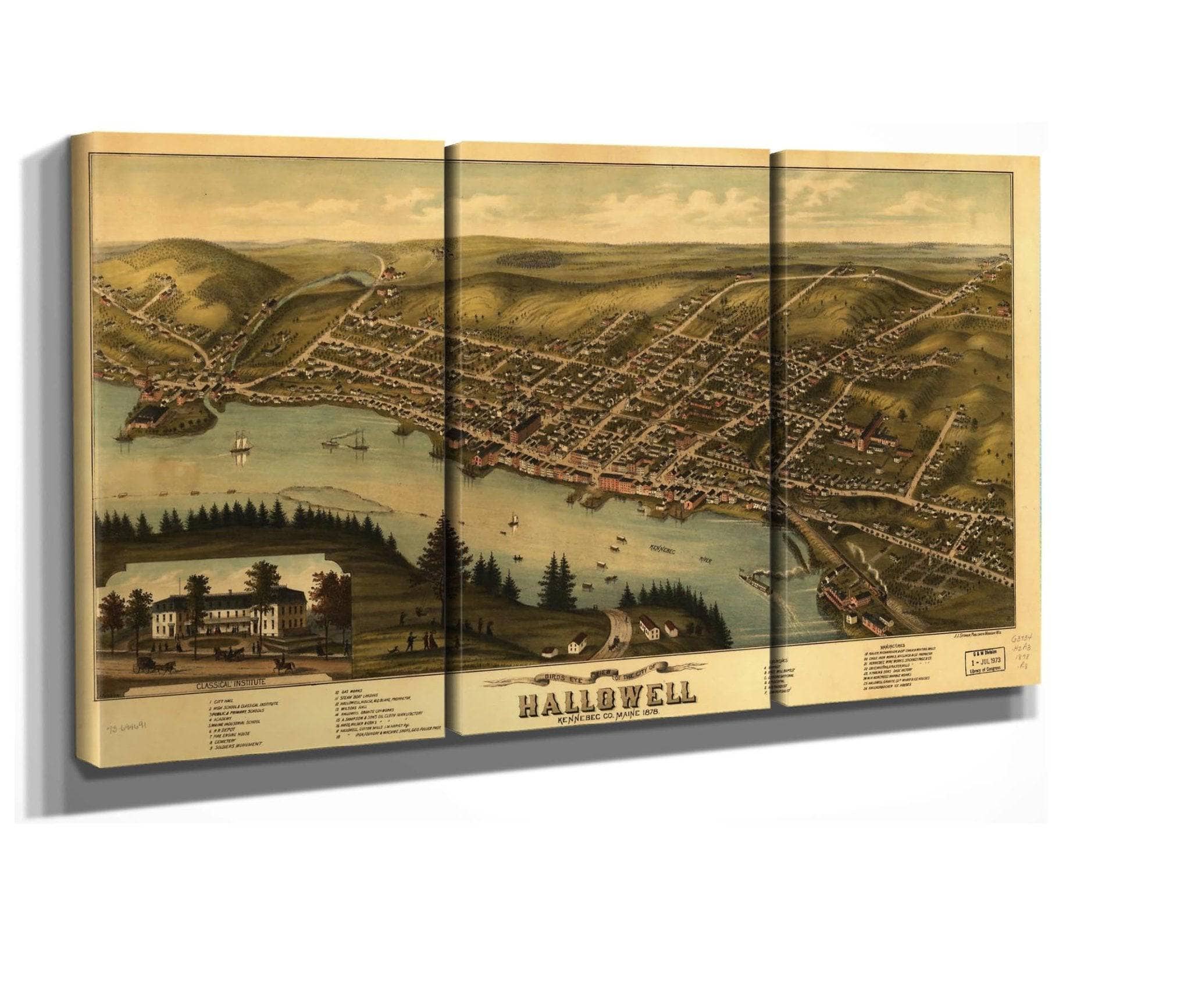 Birds Eye View Of The City Of Hallowell Kennebec Co Maine 1878 State Of Maine - Image 2