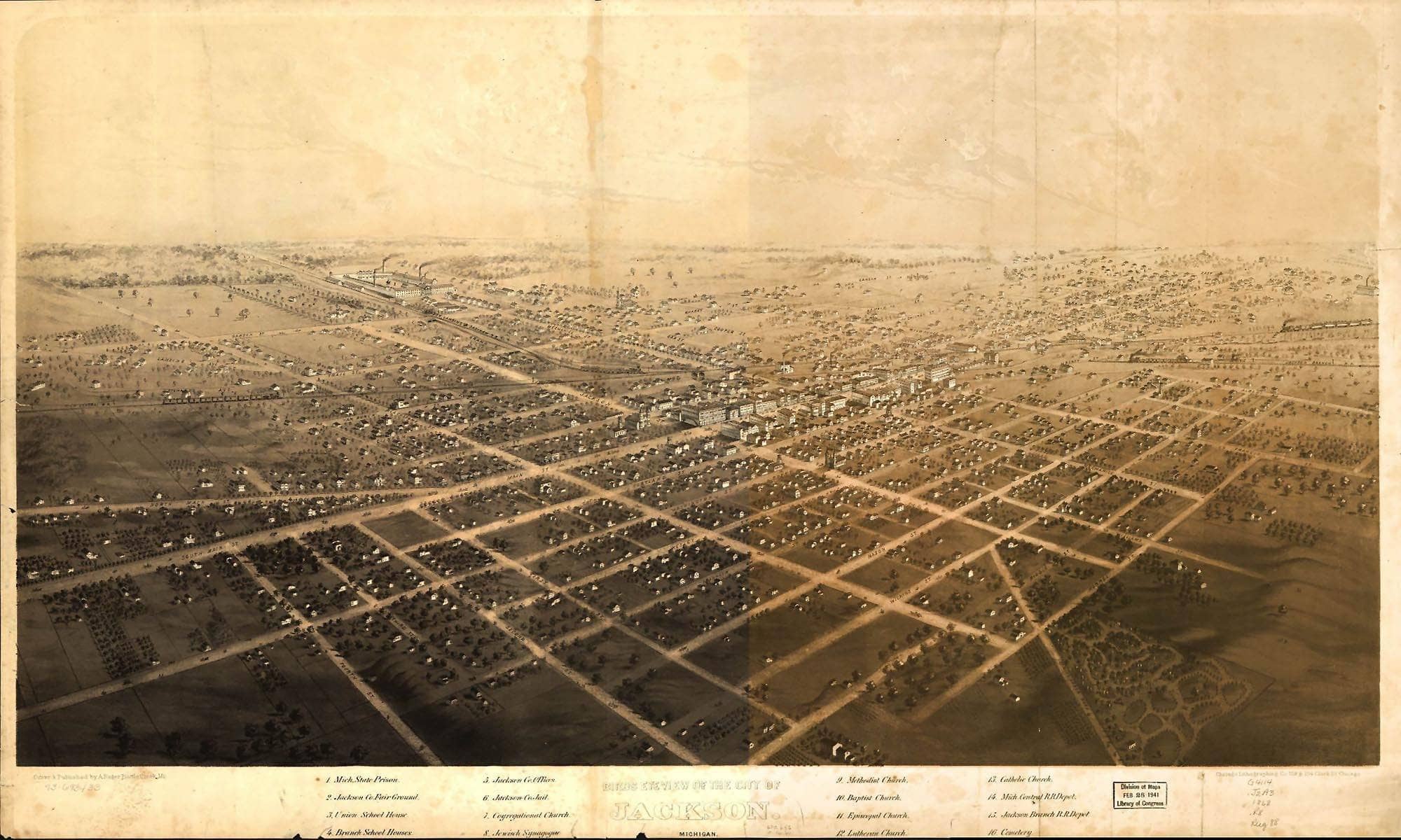 Birds Eye View Of The City Of Jackson Michigan State Of Michigan - Image 7