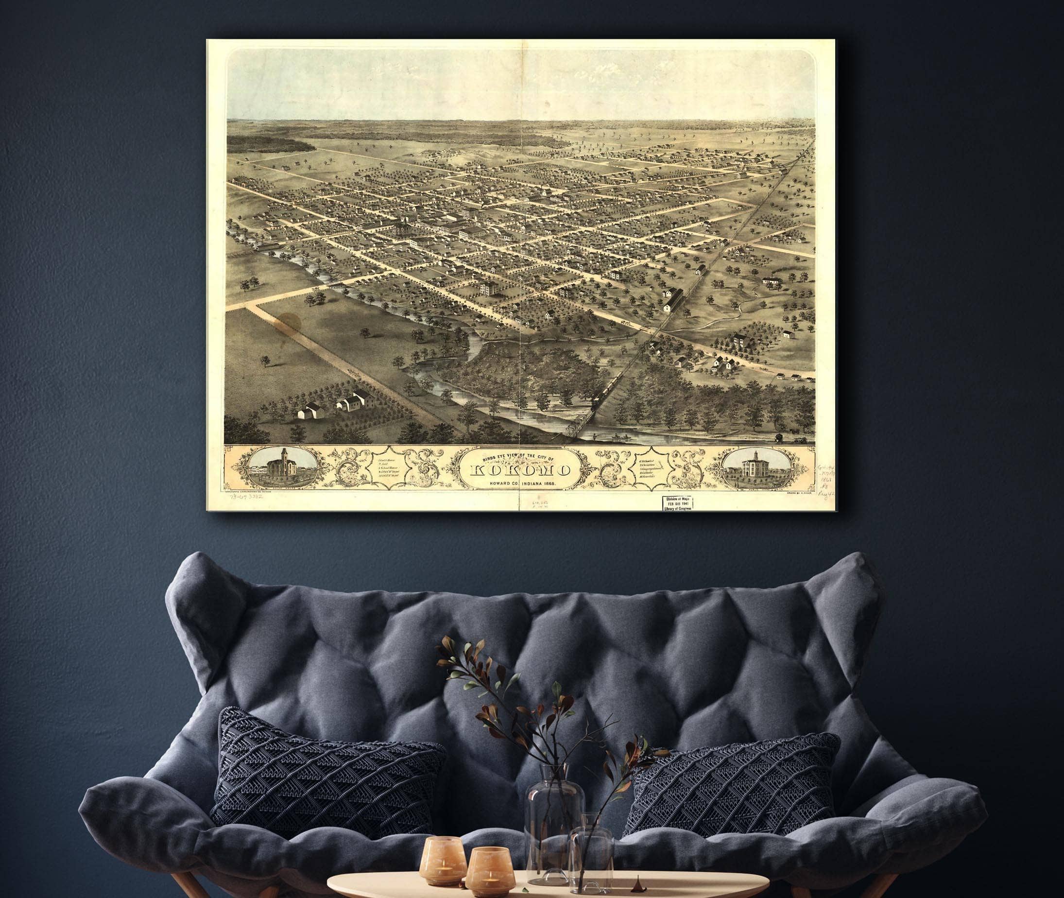 Birds Eye View Of The City Of Kokomo Howard Co Indiana 1868 State of Indiana - Image 7