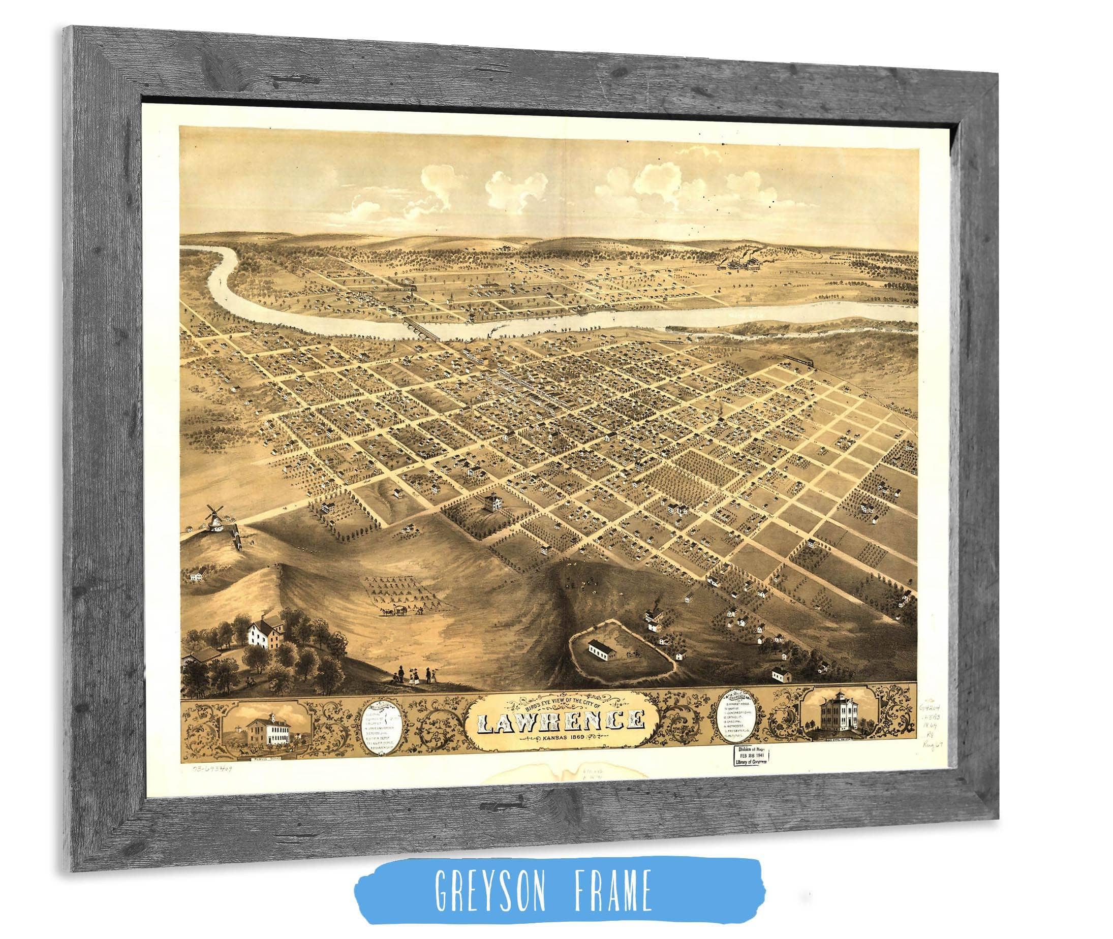 Birds Eye View Of The City Of Lawrence Kansas 1869 State of Kansas - Image 6