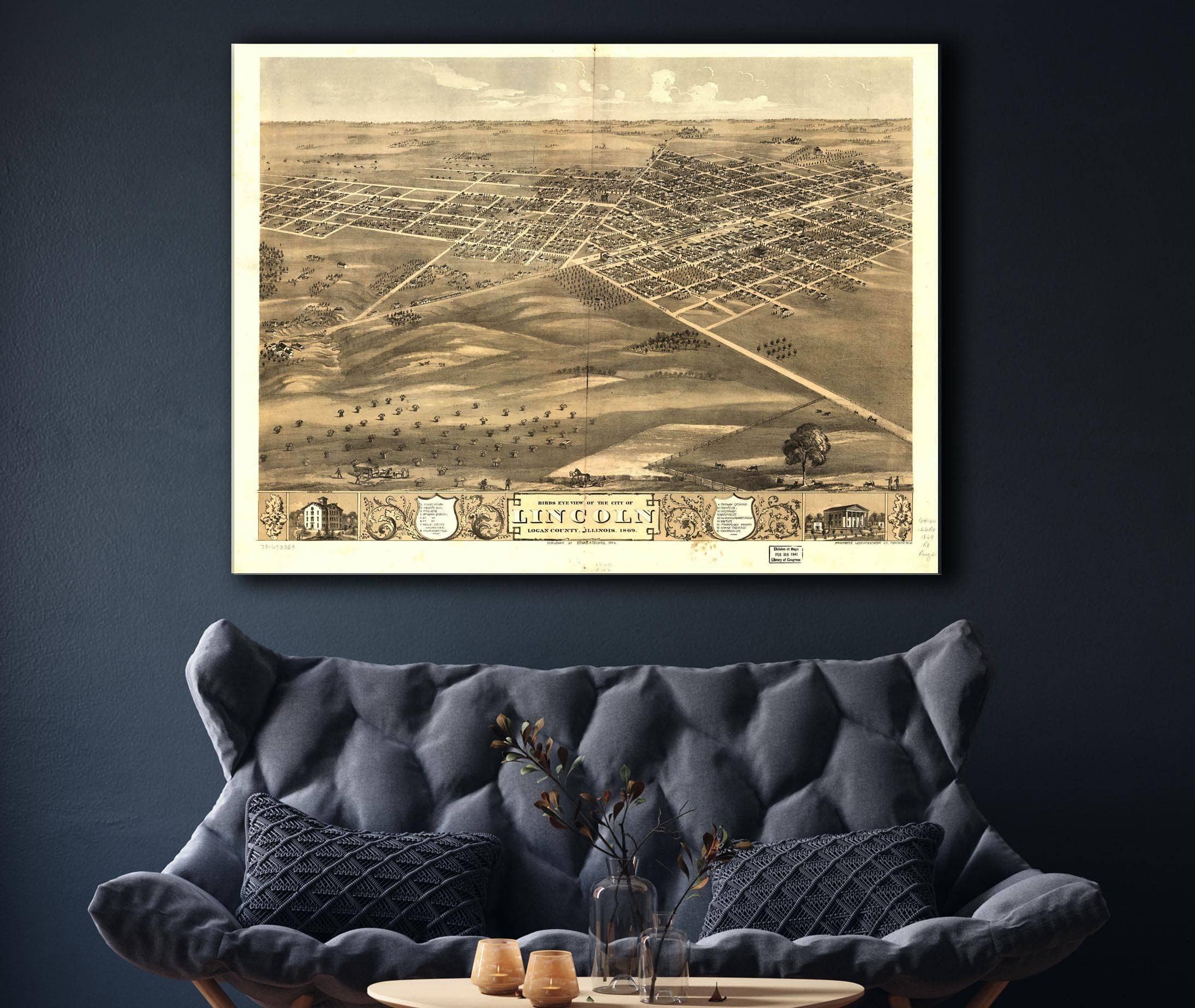 Birds Eye View Of The City Of Lincoln Logan County Illinois 1869 State of Illinois - Image 7